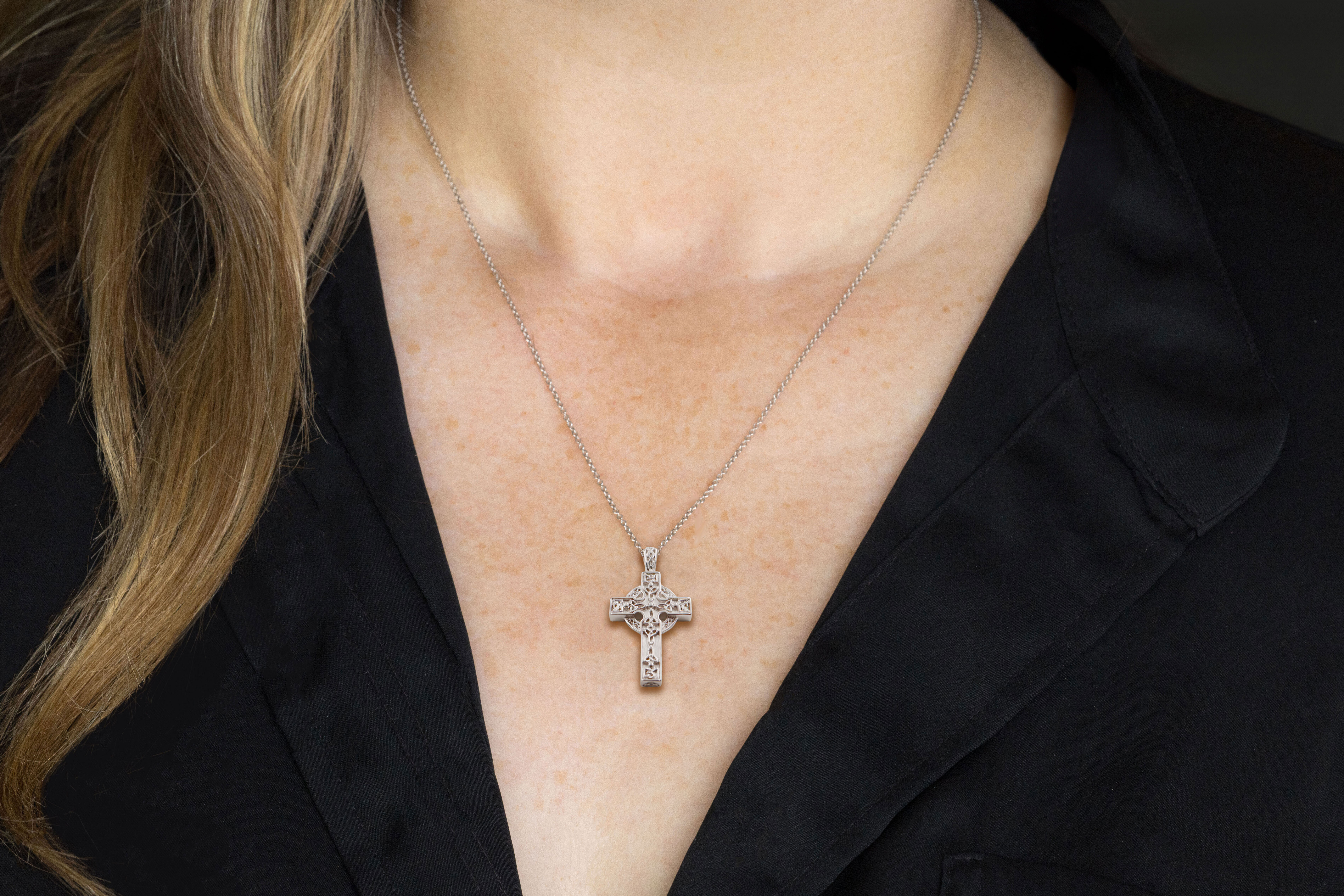 Authentic Polished Sterling Silver Celtic Cross Gift Set - Model Photo