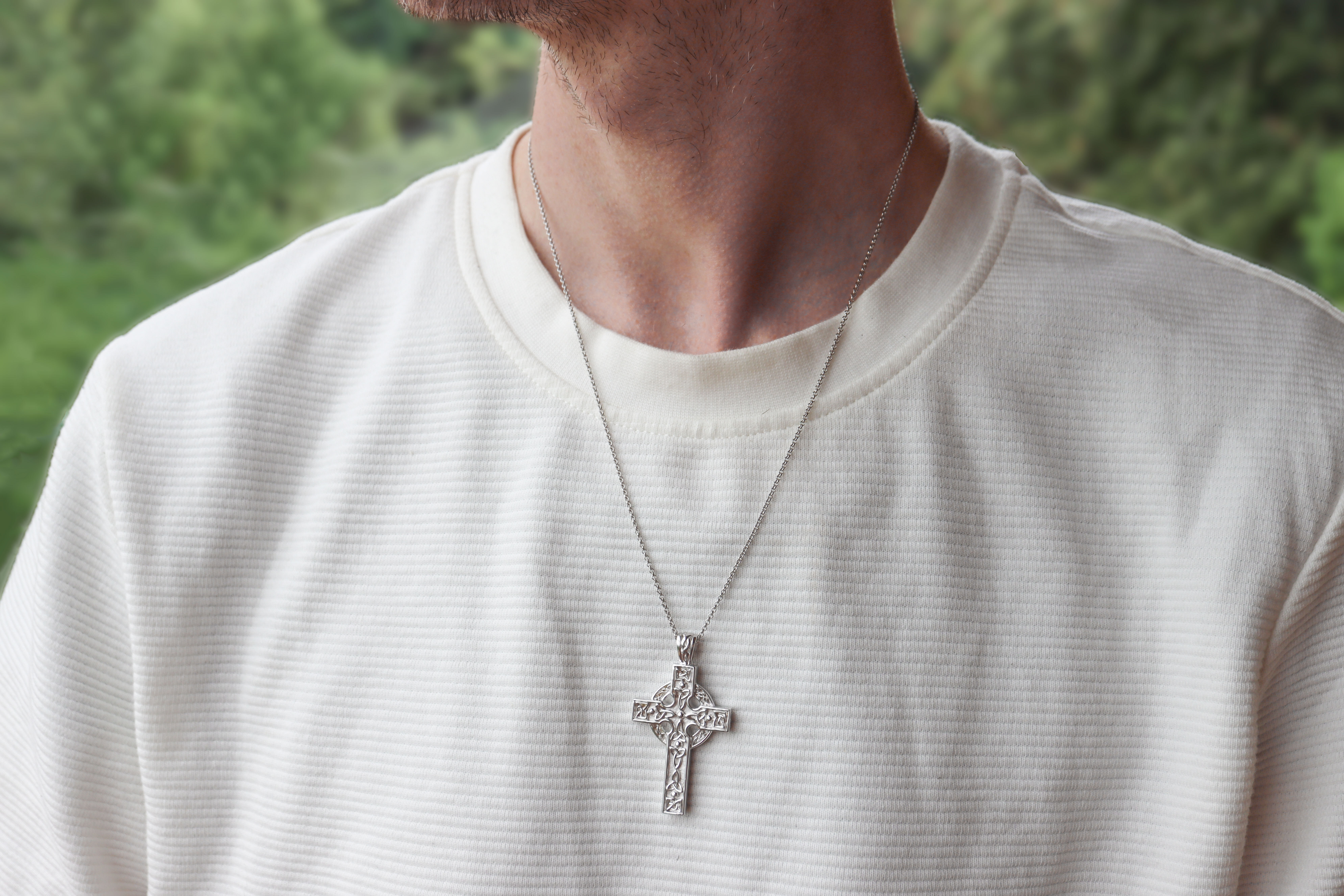 Polished Sterling Silver Celtic Cross Gift Set - Model Photo