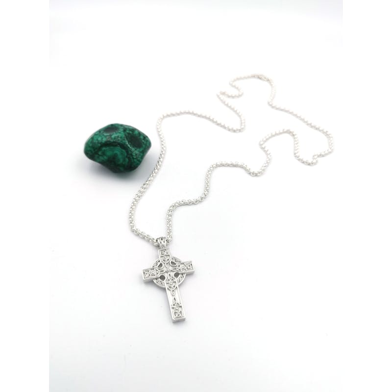 Celtic Cross & Trinity Knot Necklace - Shown With 24" Luxury Rolo Chain