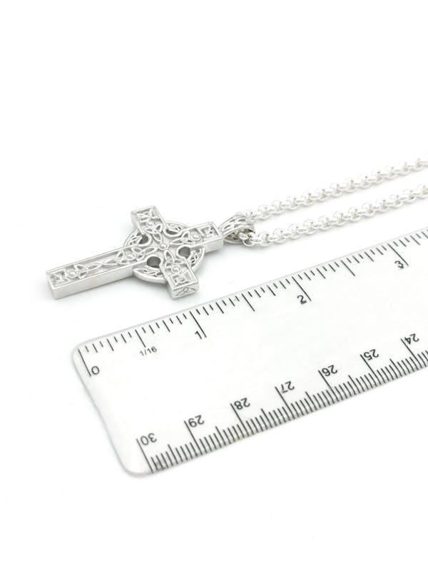 Celtic Cross & Trinity Knot Necklace in Sterling Silver. Picture For Scale.