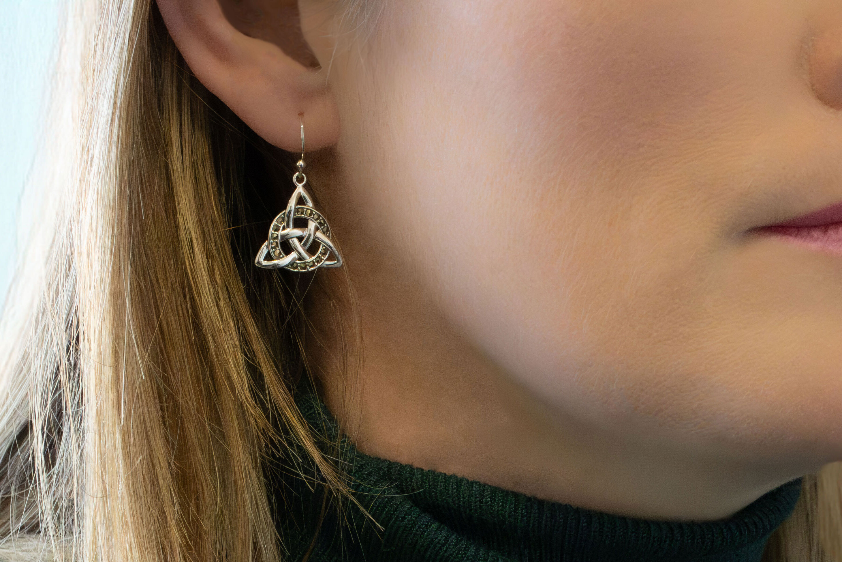Silver Marcasite Trinity Knot Drop Earrings