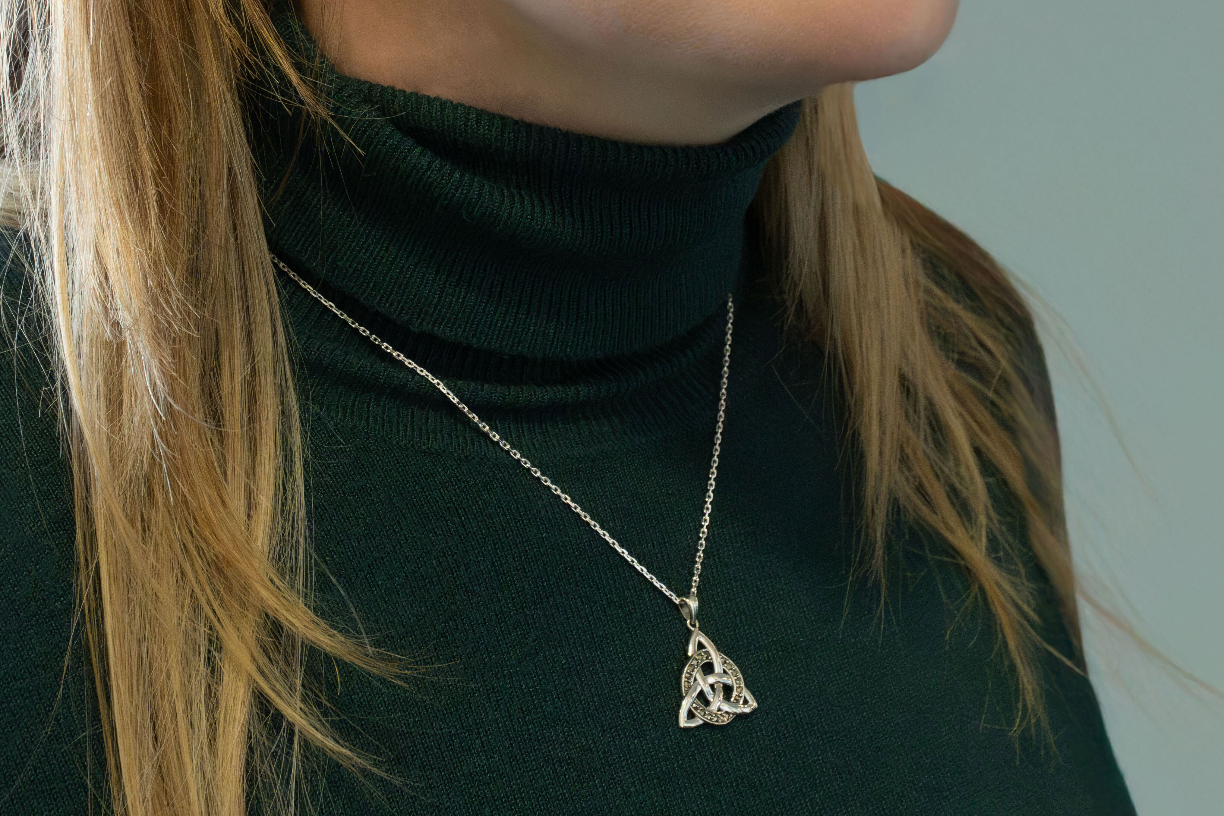 Silver Marcasite Trinity Knot Necklace