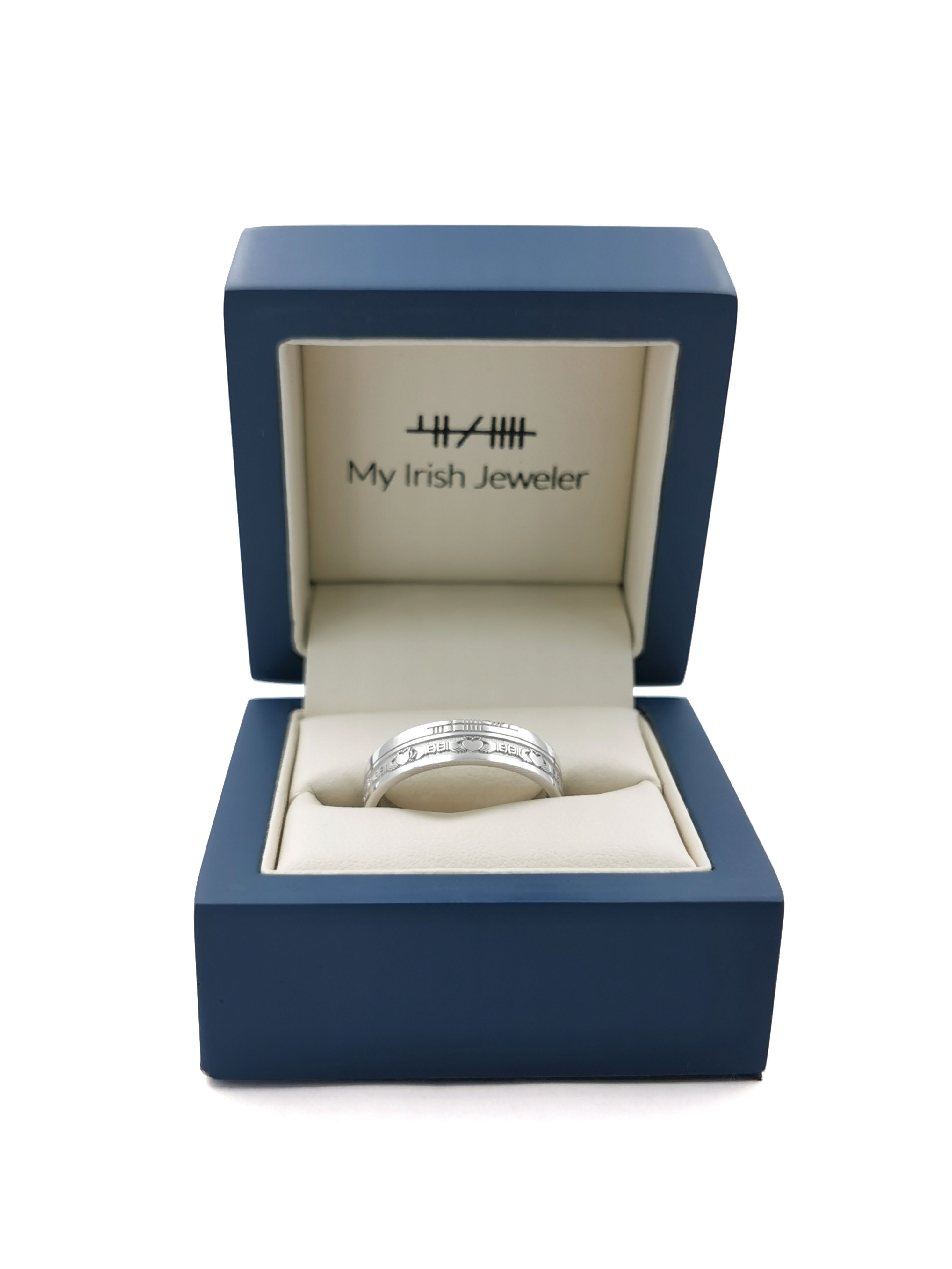 Genuine Florentine 10K White Gold Ogham 5.2mm Ring. In Luxury Packaging.