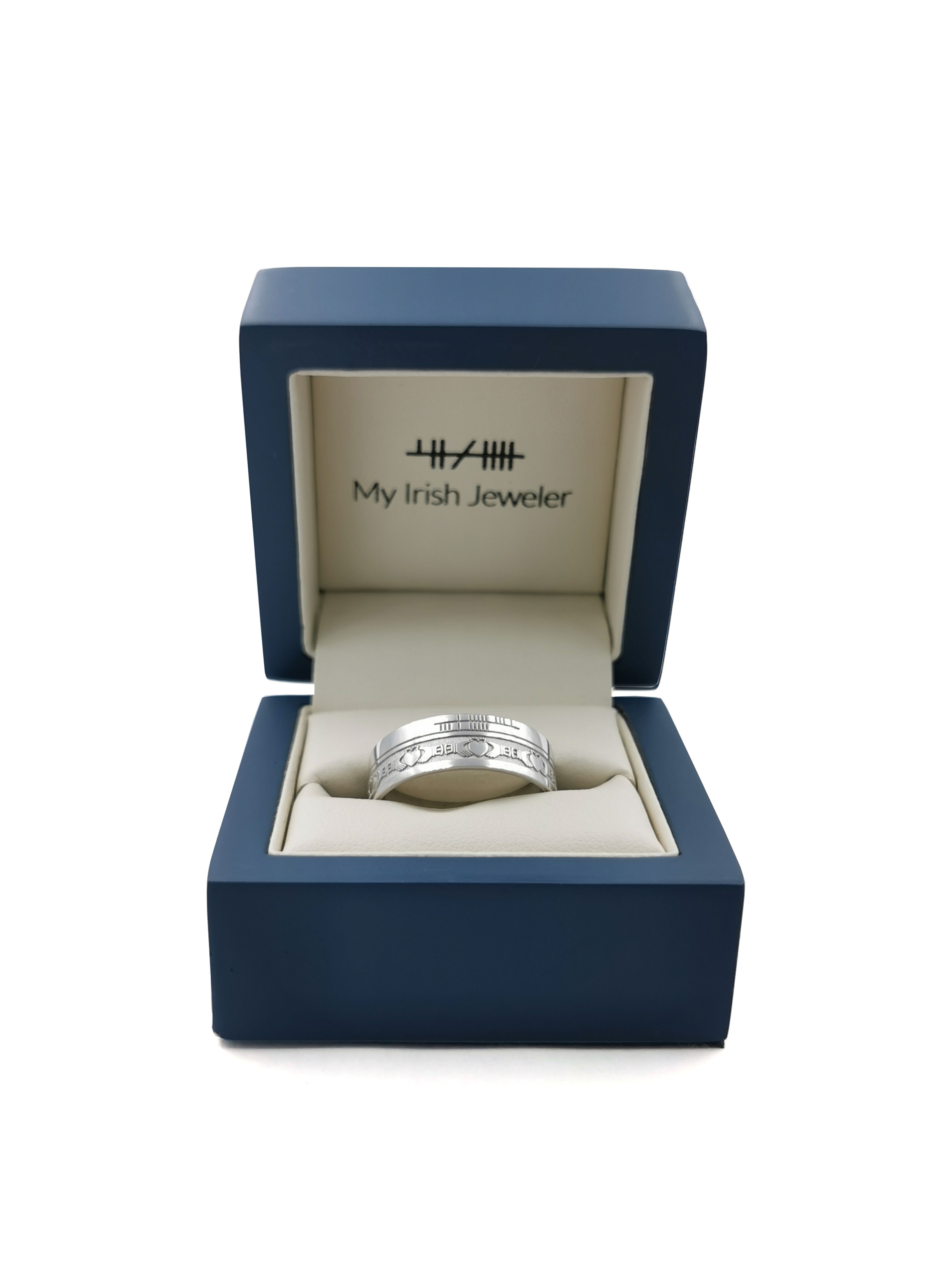 Florentine Ogham 7.3mm Ring in Real Platinum 950. In Luxury Packaging.