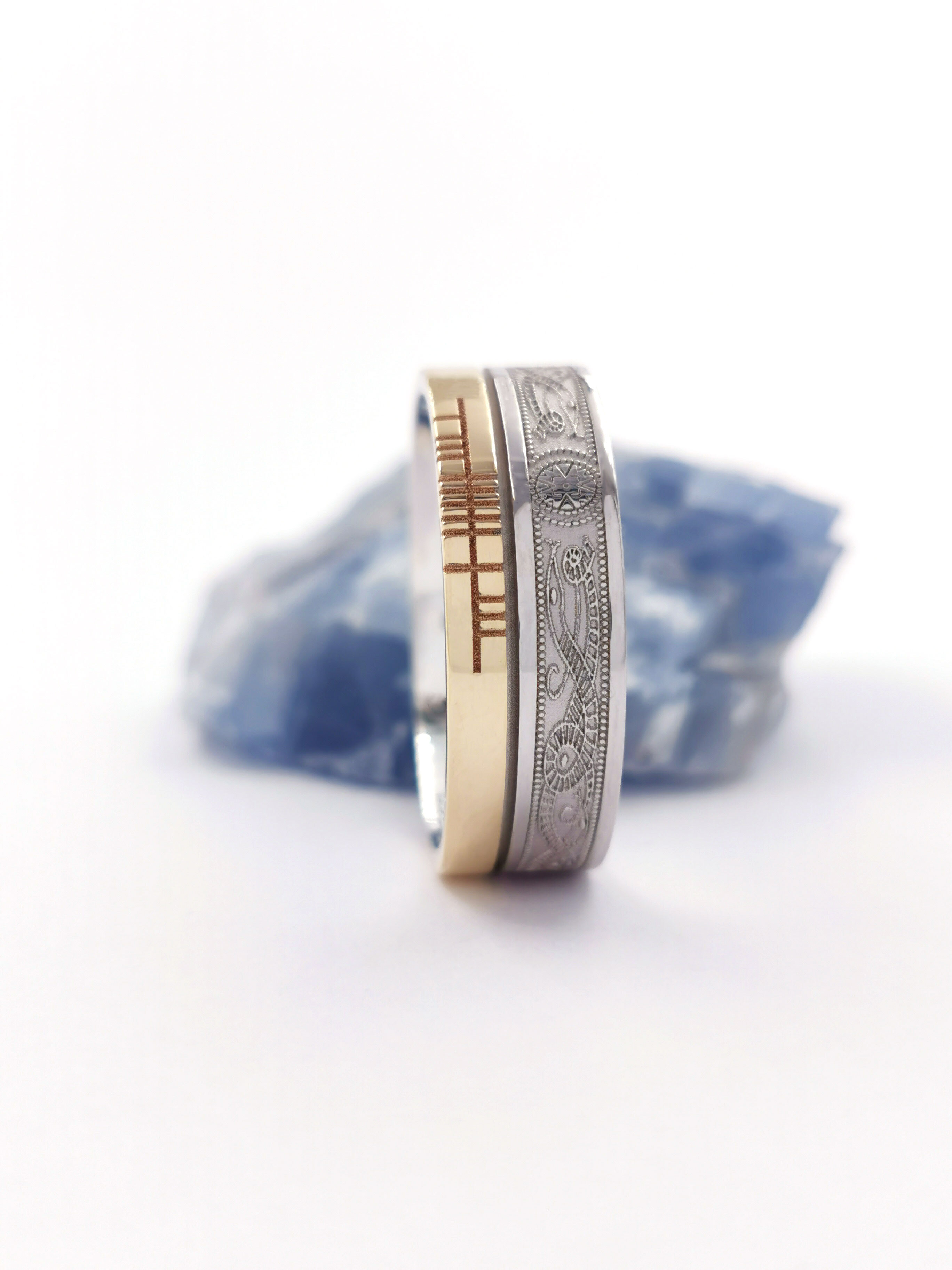Florentine Ogham Personalizable 5.2mm Ring in Real White Gold & Yellow Gold