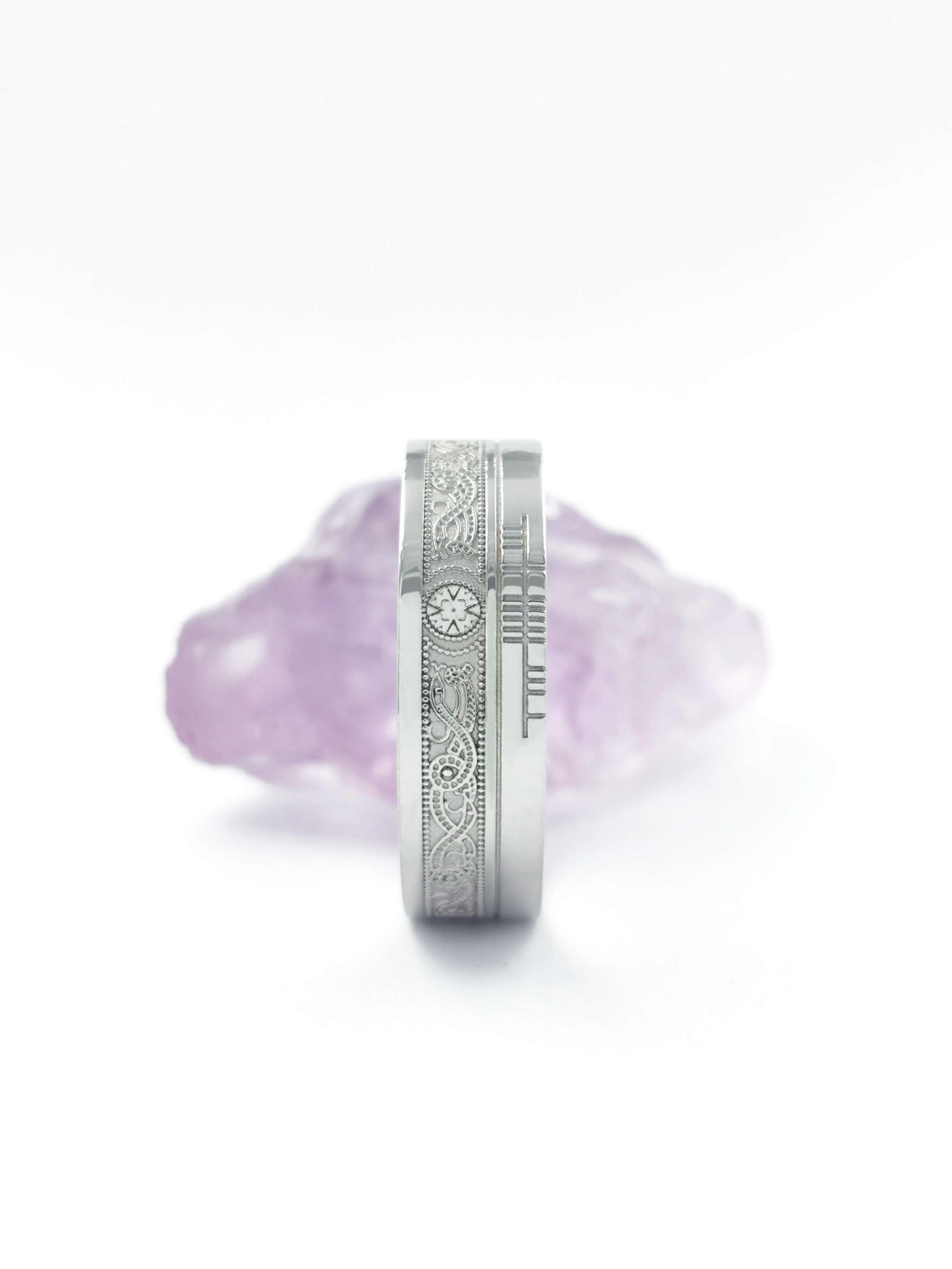 Ogham 7.3mm Ring in Platinum 950 With a Florentine Finish