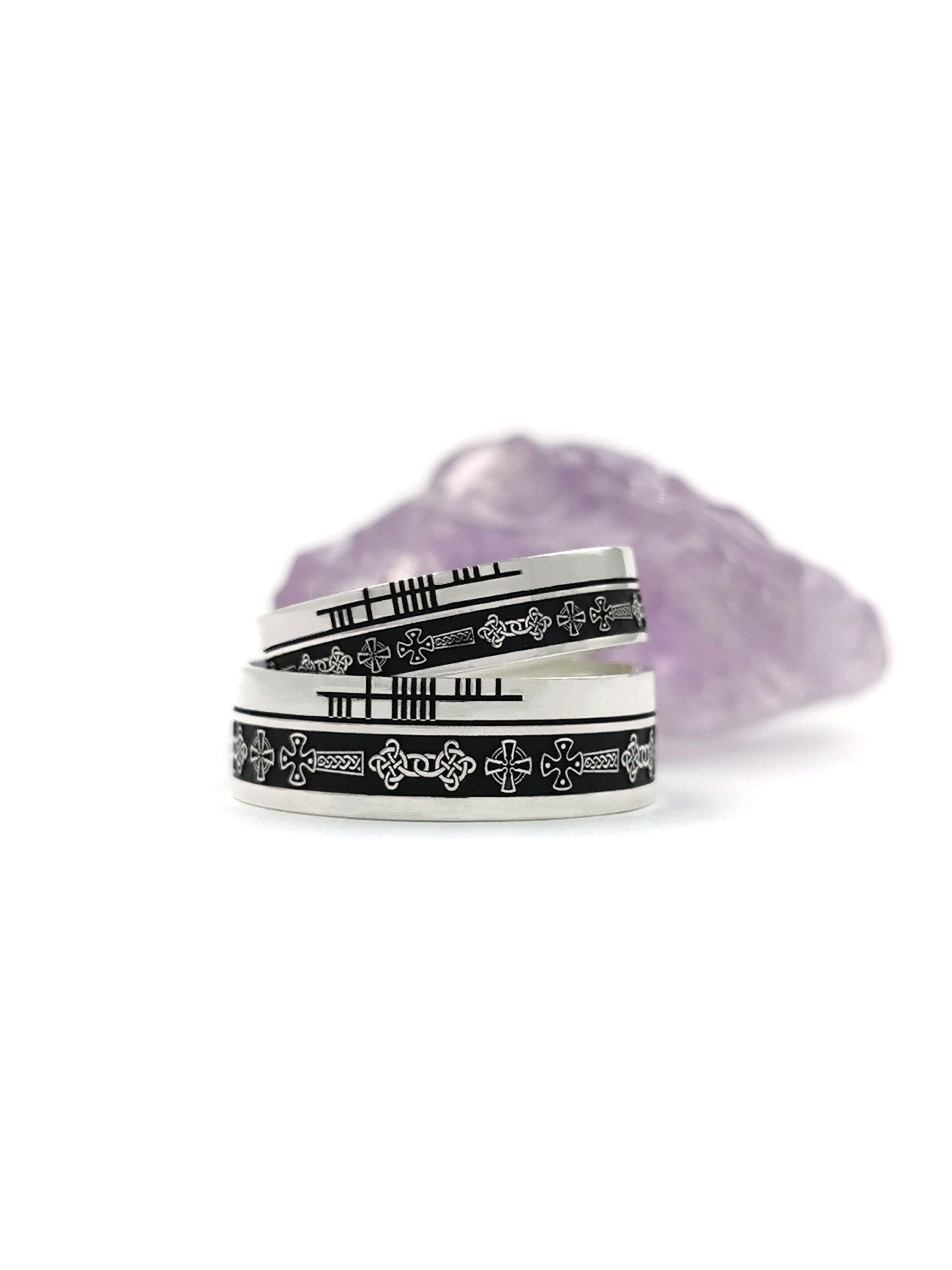 Gorgeous Sterling Silver Celtic Cross & Ogham Ring With a Oxidized Finish