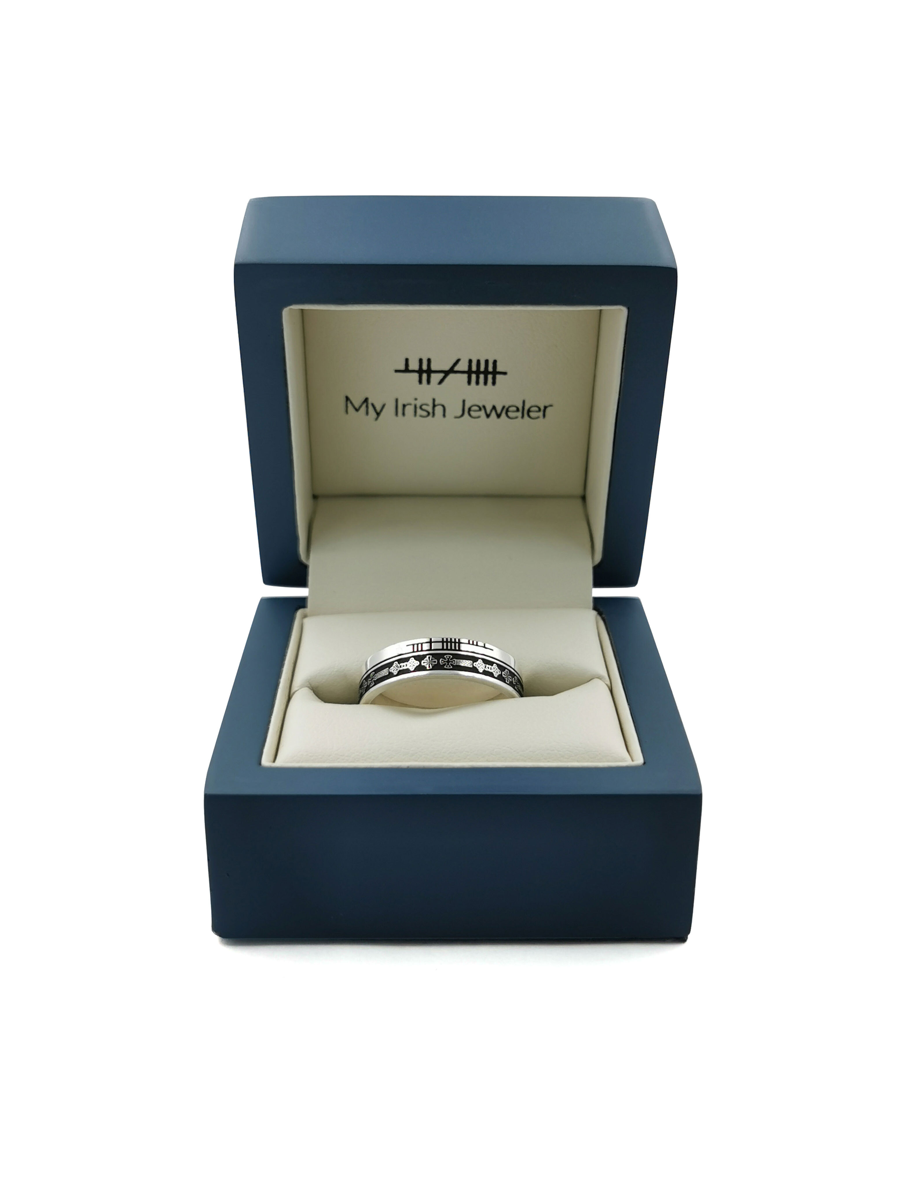 Gorgeous Sterling Silver Celtic Cross Wedding Ring With a Oxidised Finish. In Luxury Packaging.