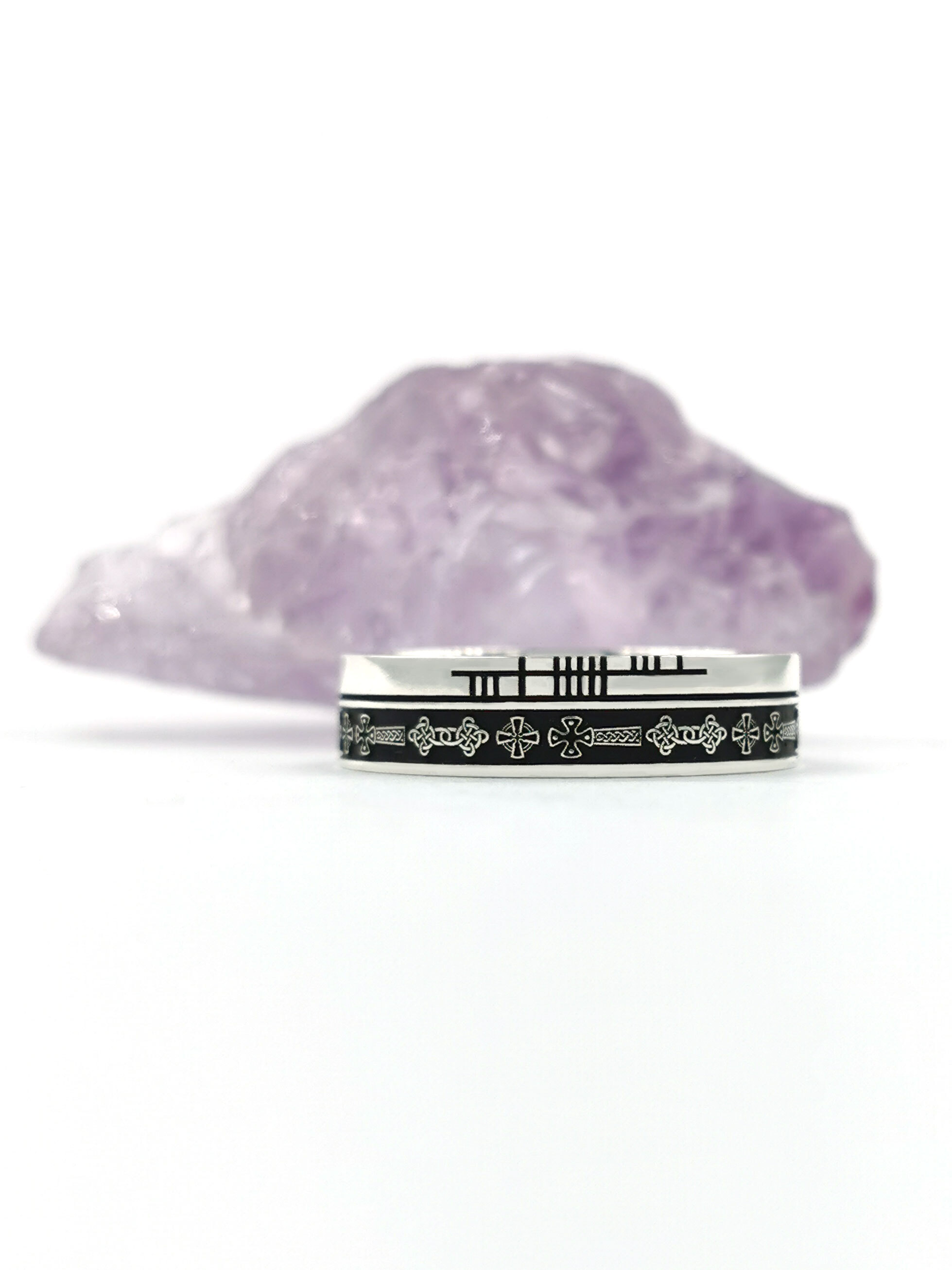 Celtic Cross 7.3mm Ring in Sterling Silver With a Oxidised Finish