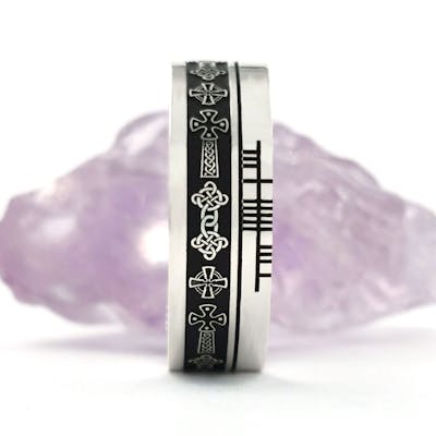 Personalized Ogham Celtic Cross Ring