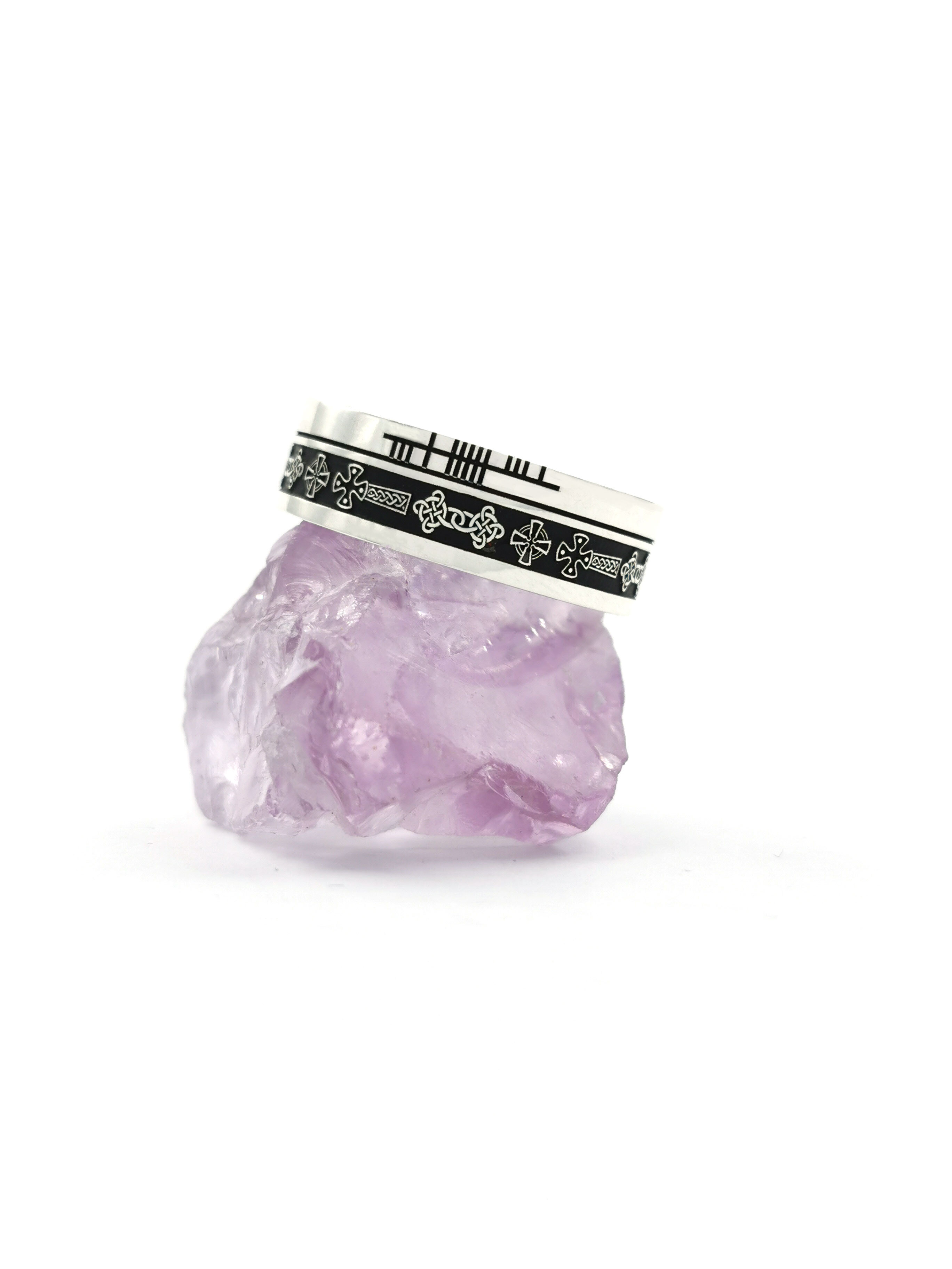 Irish Sterling Silver Celtic Cross Wedding Ring With a Oxidised Finish