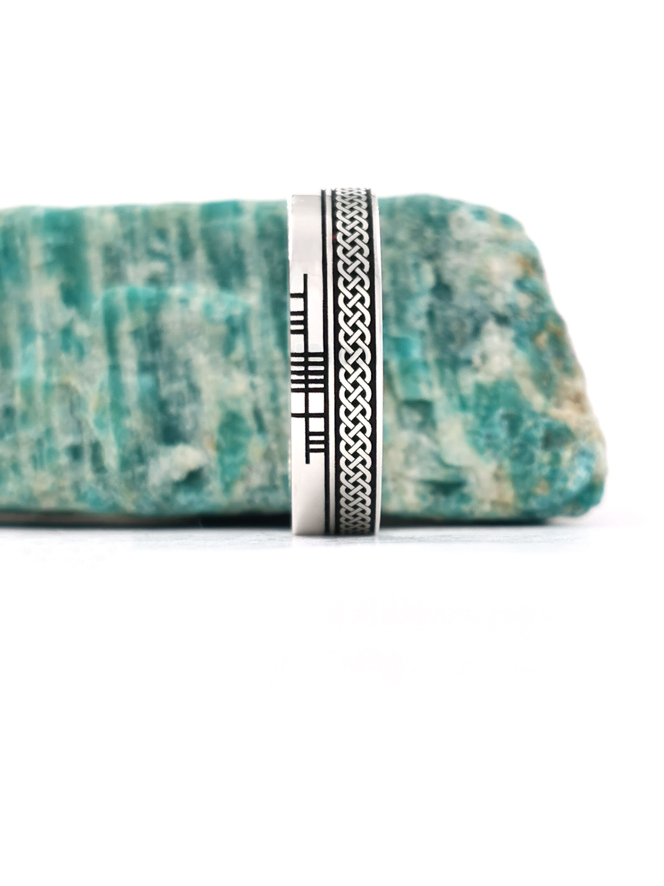 Gorgeous Sterling Silver Ogham & Celtic Knot 7.3mm Ring With a Oxidised Finish