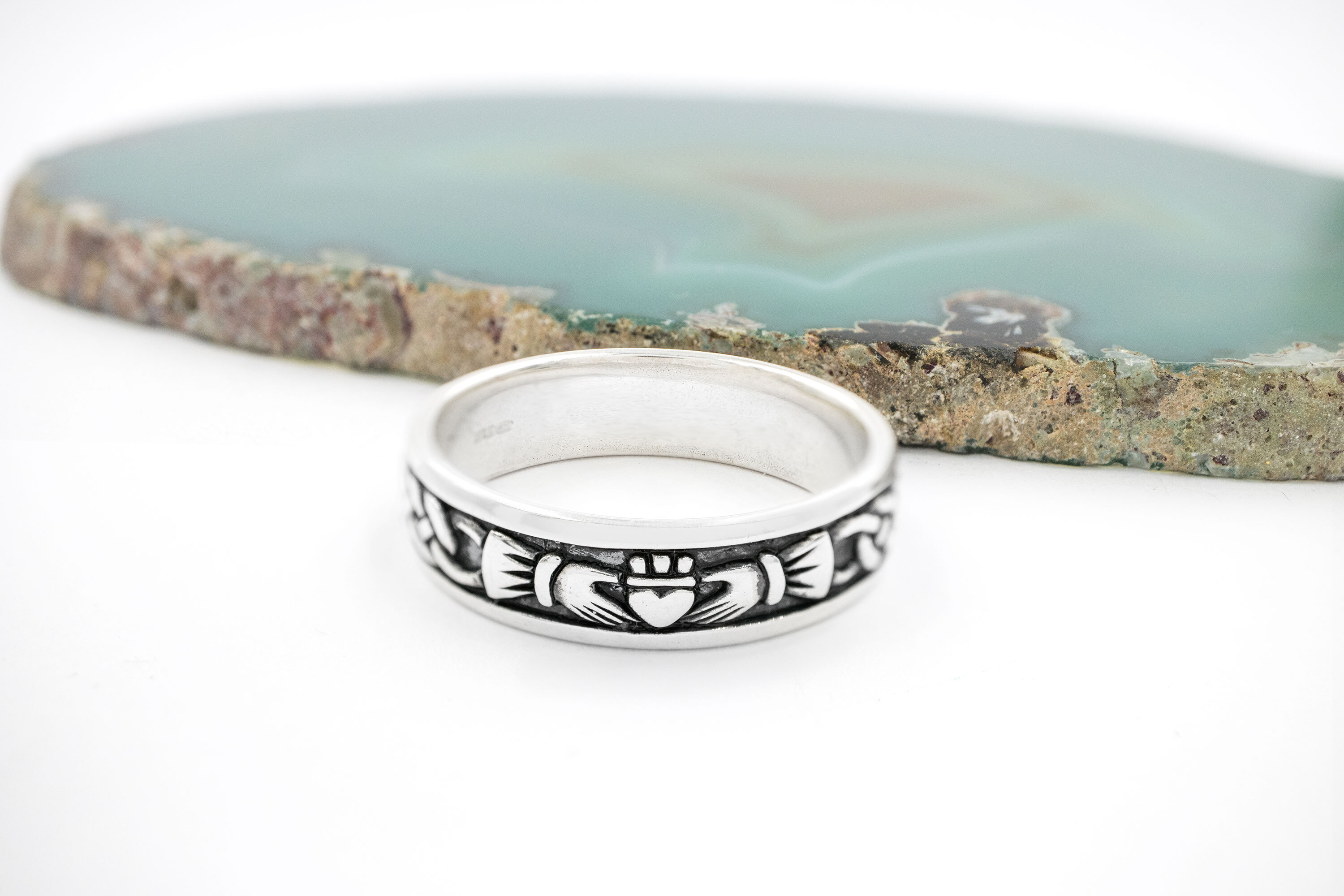 Genuine Sterling Silver Celtic Knot & Claddagh Ring With a Oxidized Finish For Women