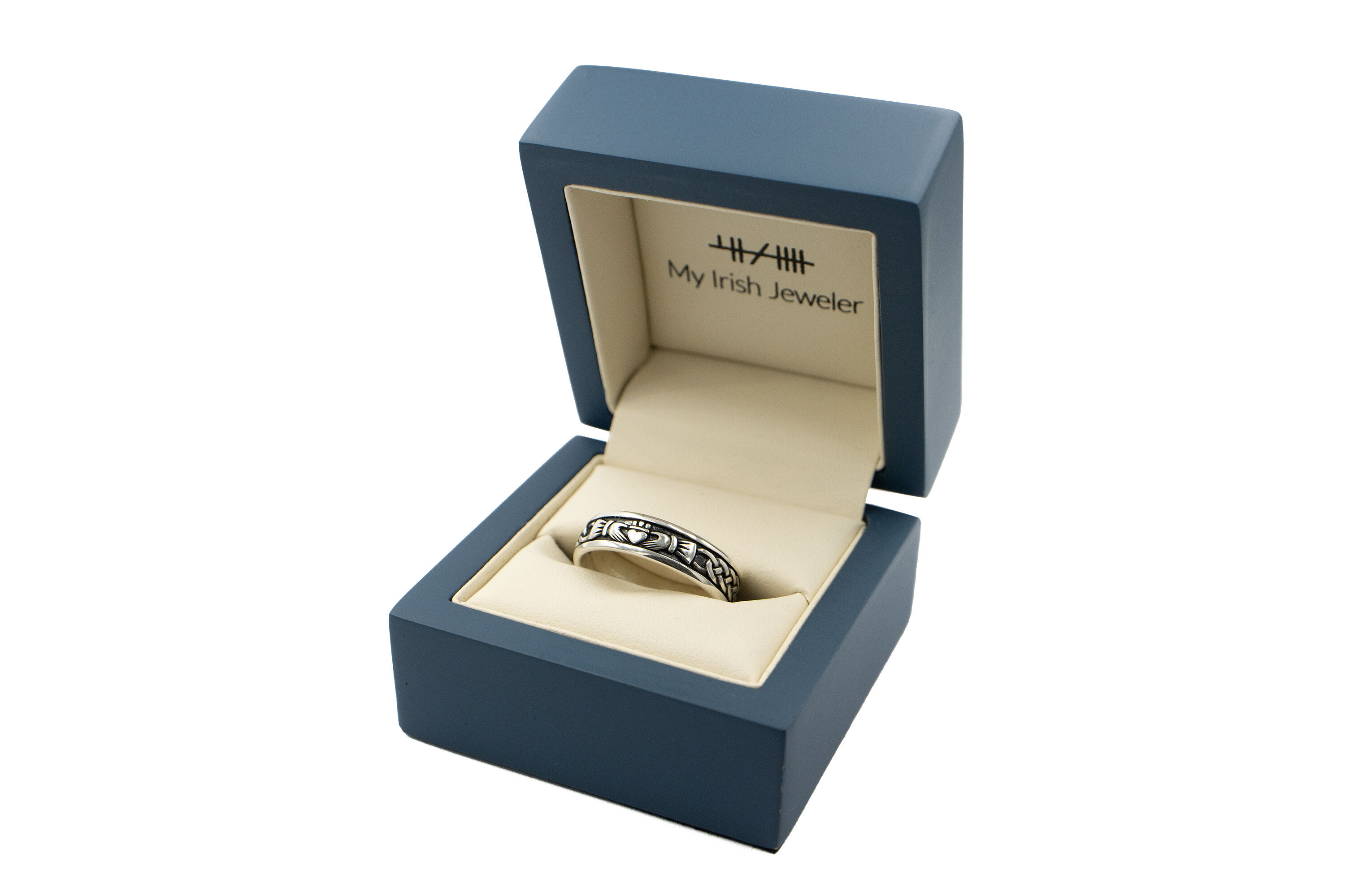 Romantic Sterling Silver Celtic Knot & Claddagh Wedding Ring With a Oxidised Finish For Women