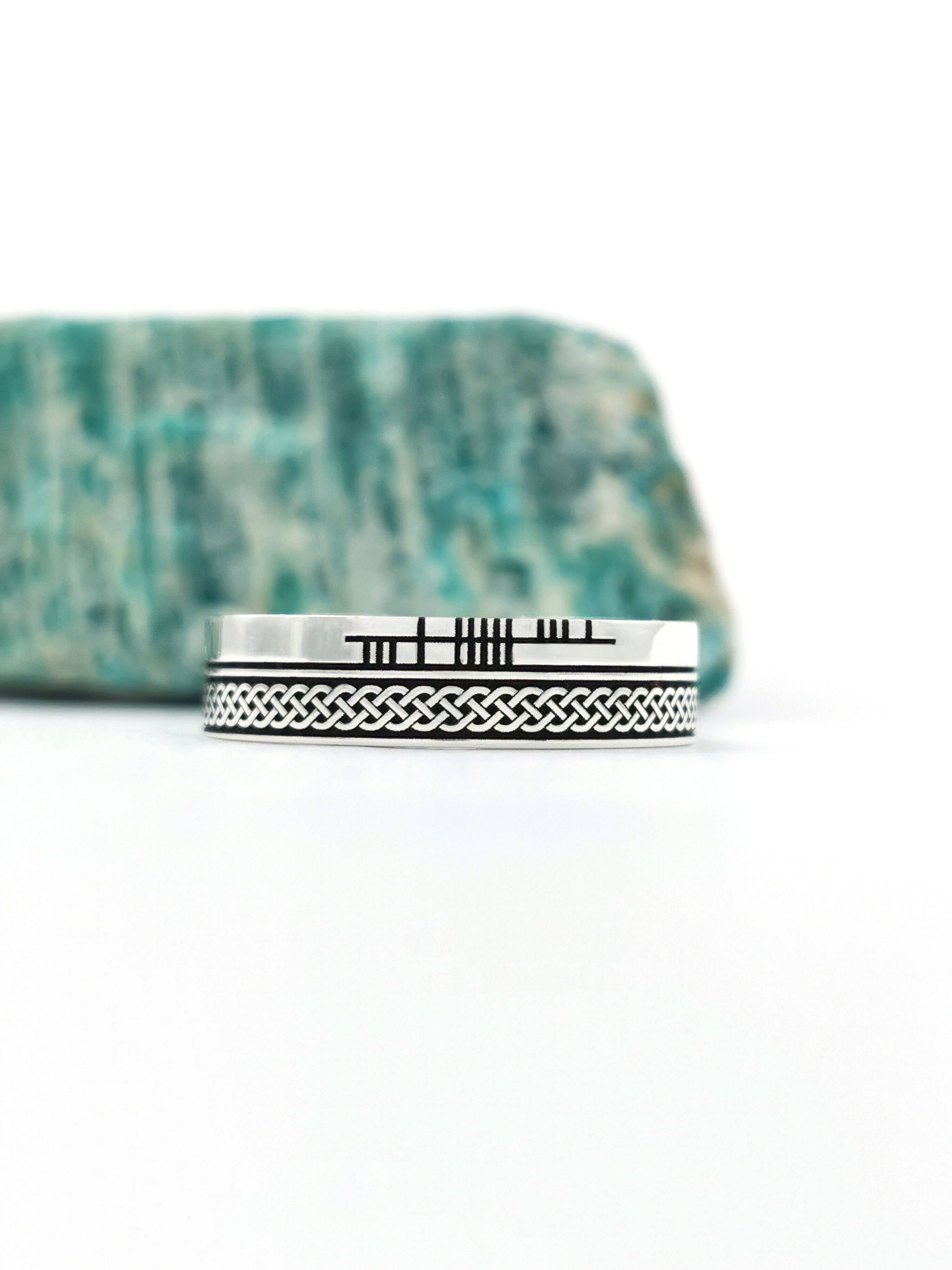 Authentic Sterling Silver Ogham 7.3mm Ring With a Oxidised Finish