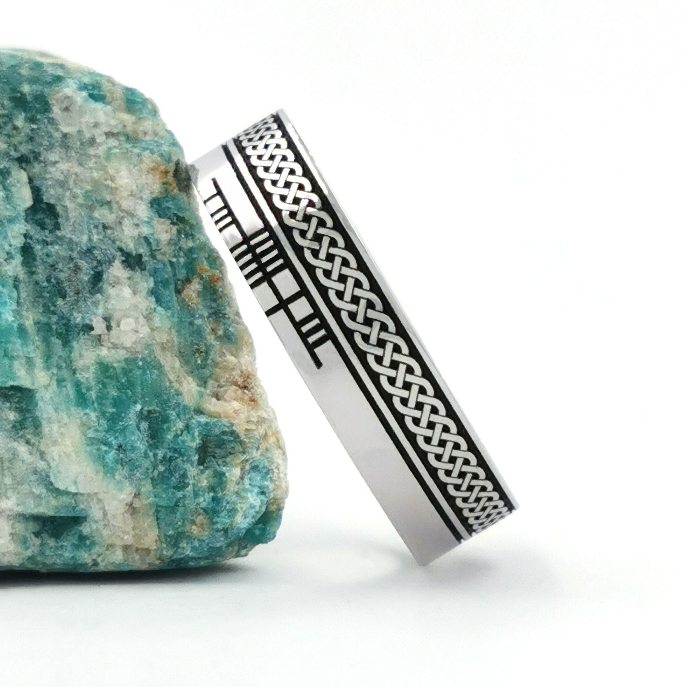 Oxidised Ogham Wedding Ring in Real Sterling Silver