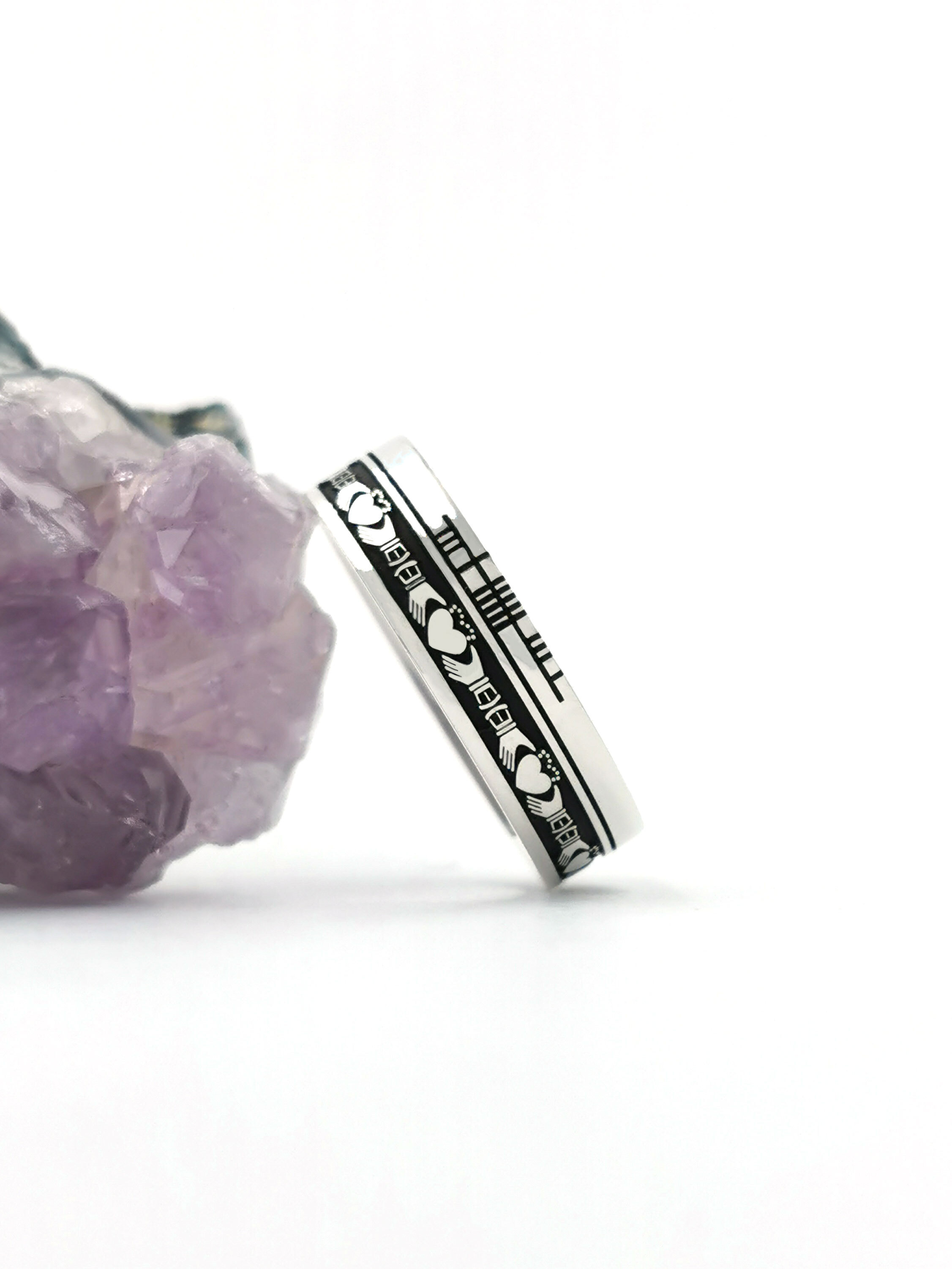 Oxidised Sterling Silver Ogham 7.3mm Ring