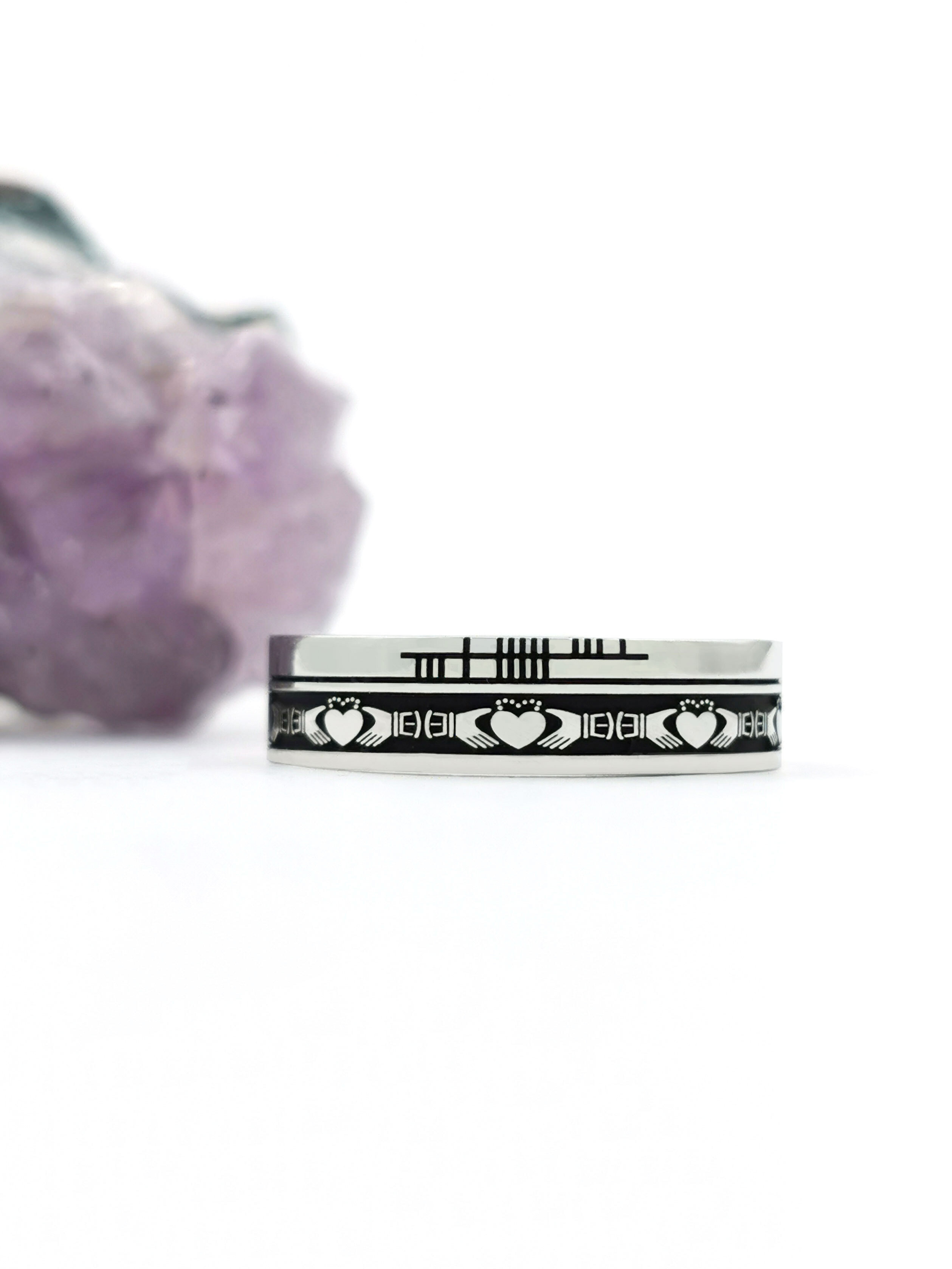 Oxidised Sterling Silver Ogham 7.3mm Ring