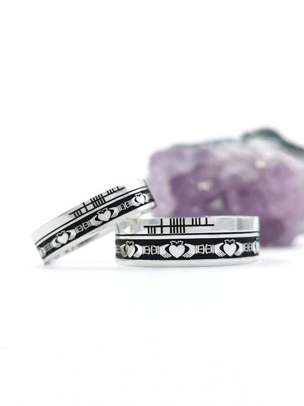 Striking Oxidized Sterling Silver Ogham 5.2mm Ring