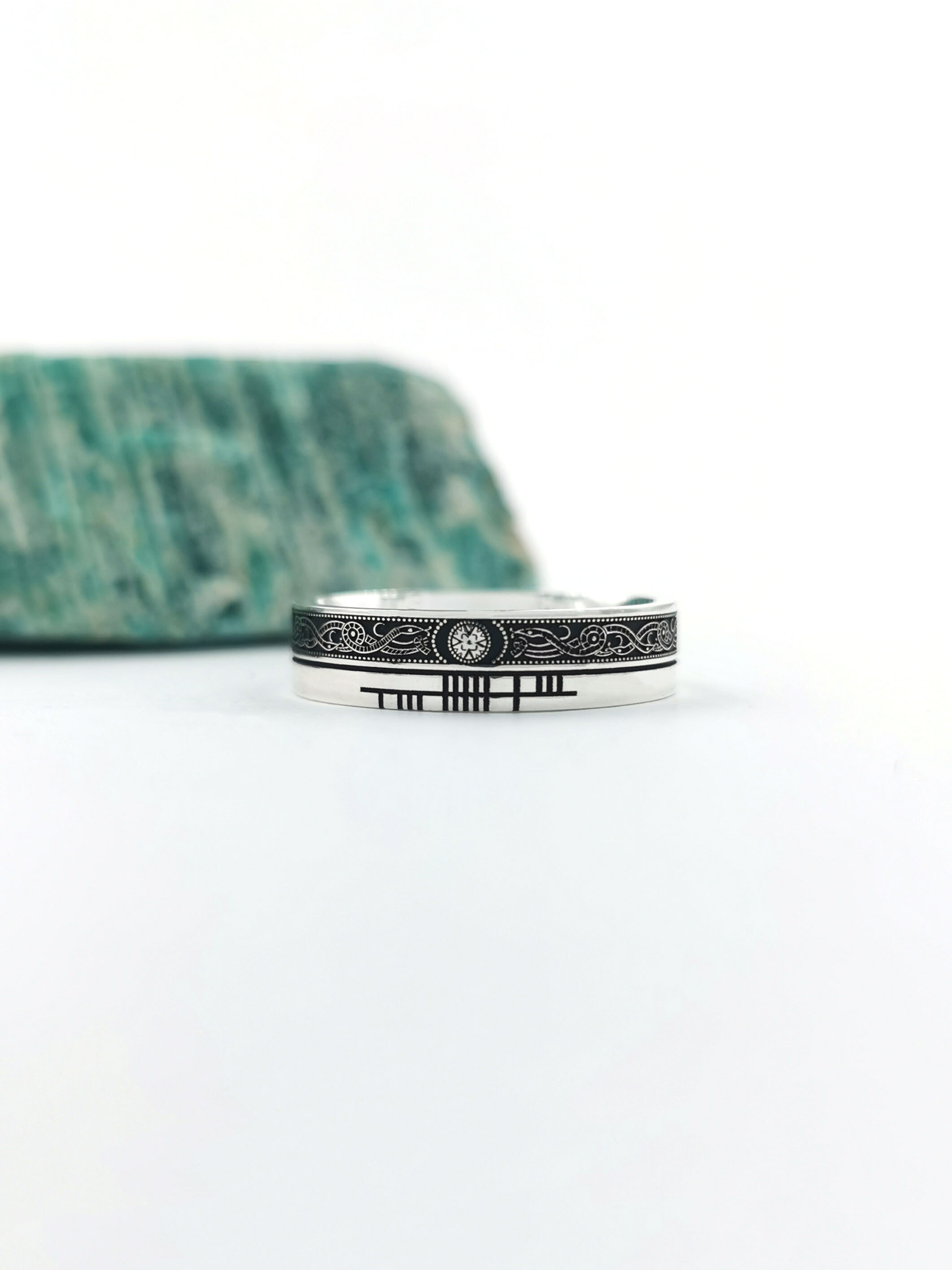 Oxidized Ogham Customizable Ring in Real Sterling Silver
