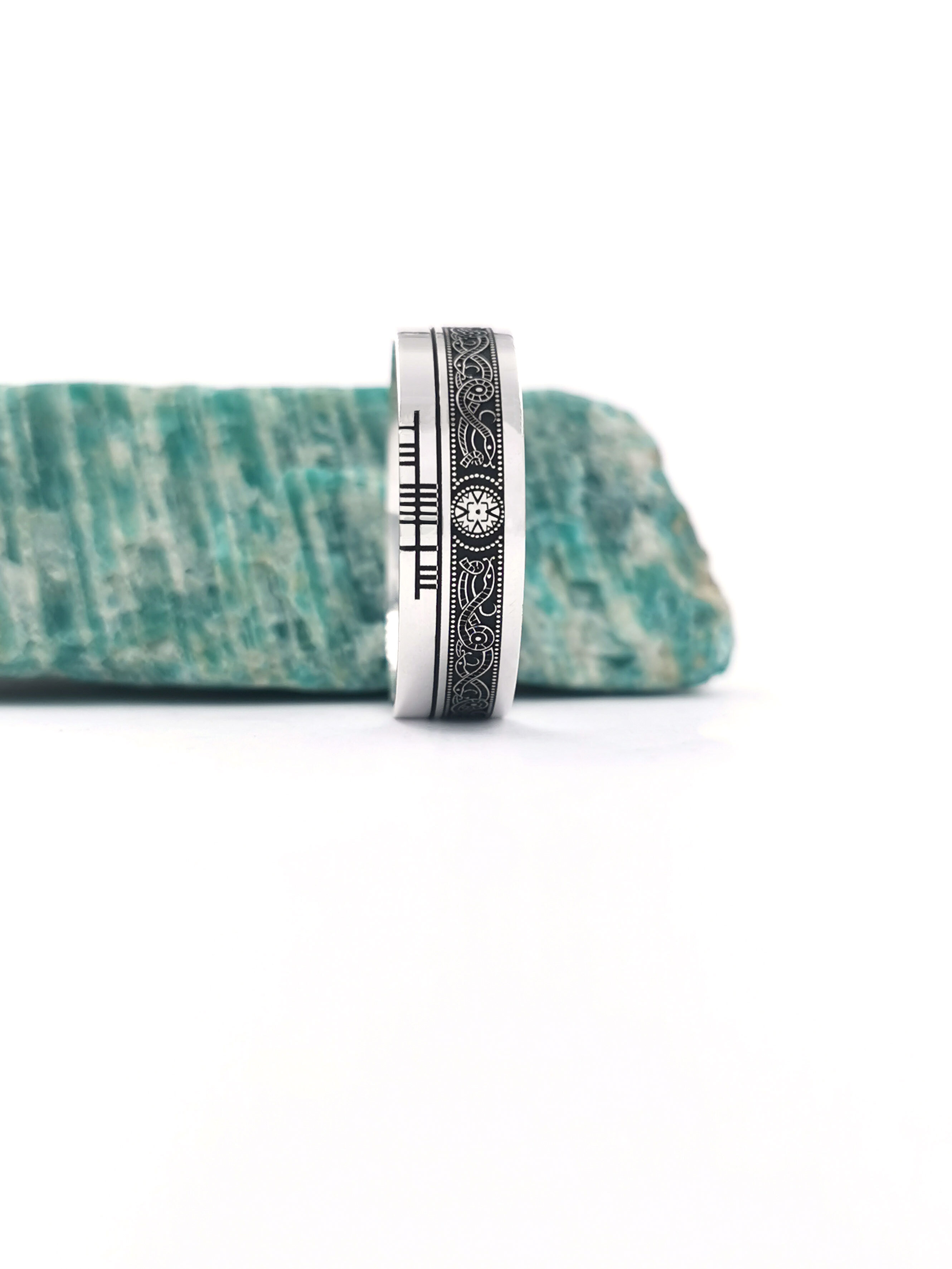 Customizable Sterling Silver Ogham 5.2mm Ring With a Oxidized Finish
