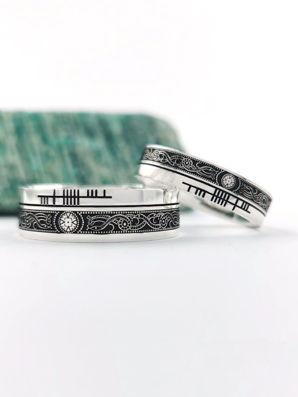 Irish Sterling Silver Ogham 5.2mm Ring With a Oxidized Finish
