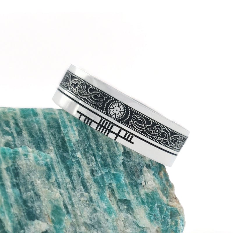 Real Sterling Silver Ogham Wedding Ring With a Oxidized Finish