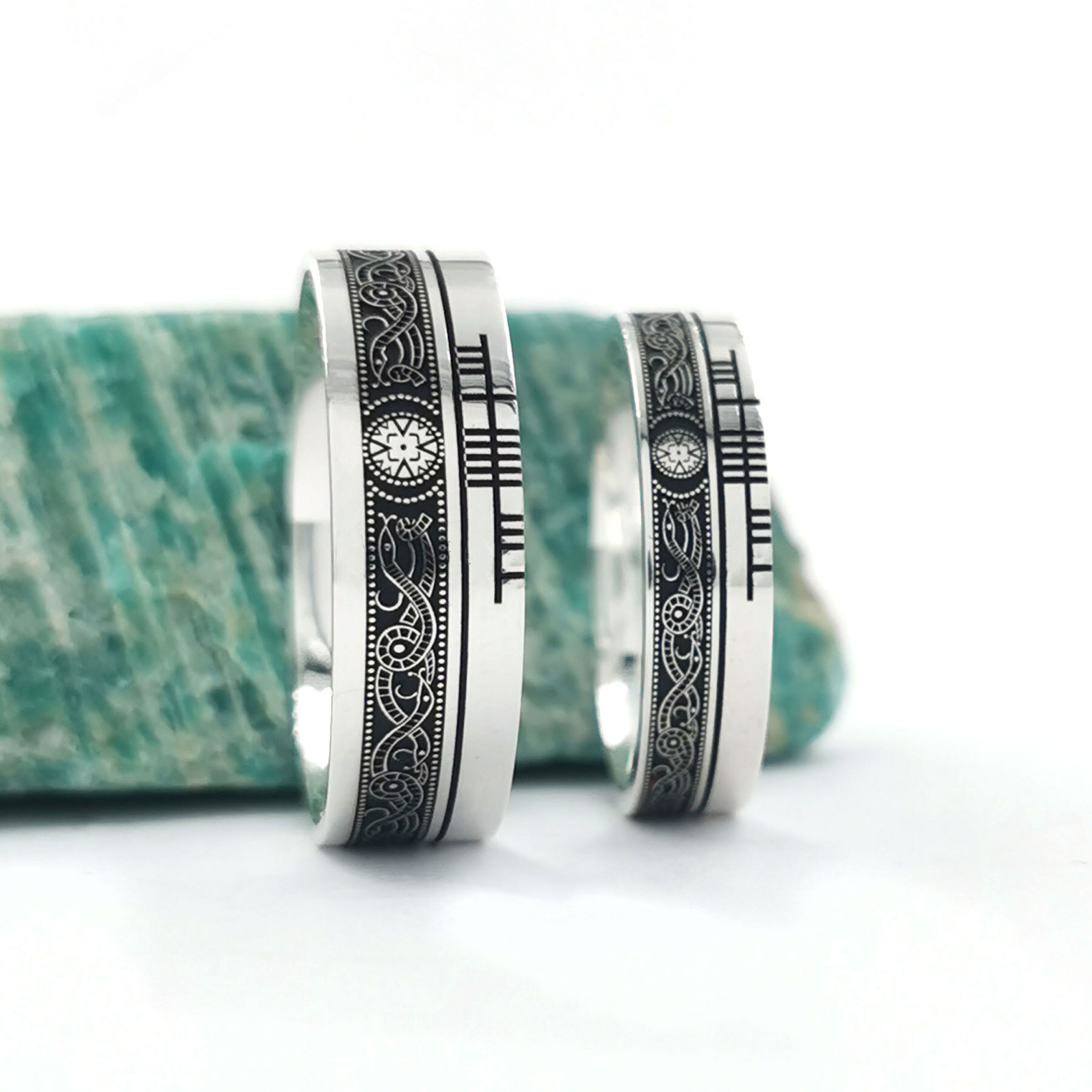 Oxidized Sterling Silver Ogham & Celtic Warrior 5.2mm Ring