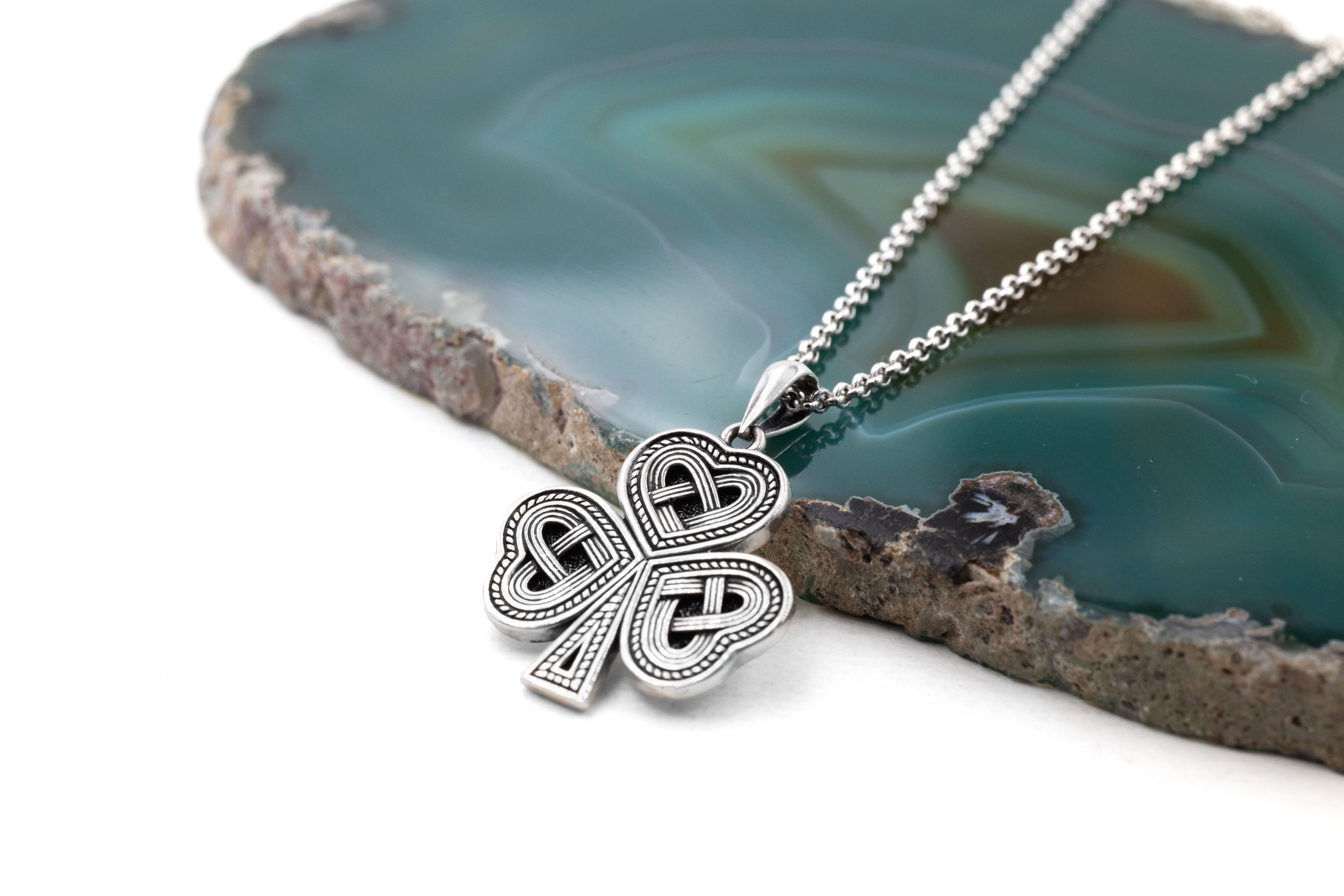 Real Sterling Silver Shamrock Necklace With a Oxidized Finish