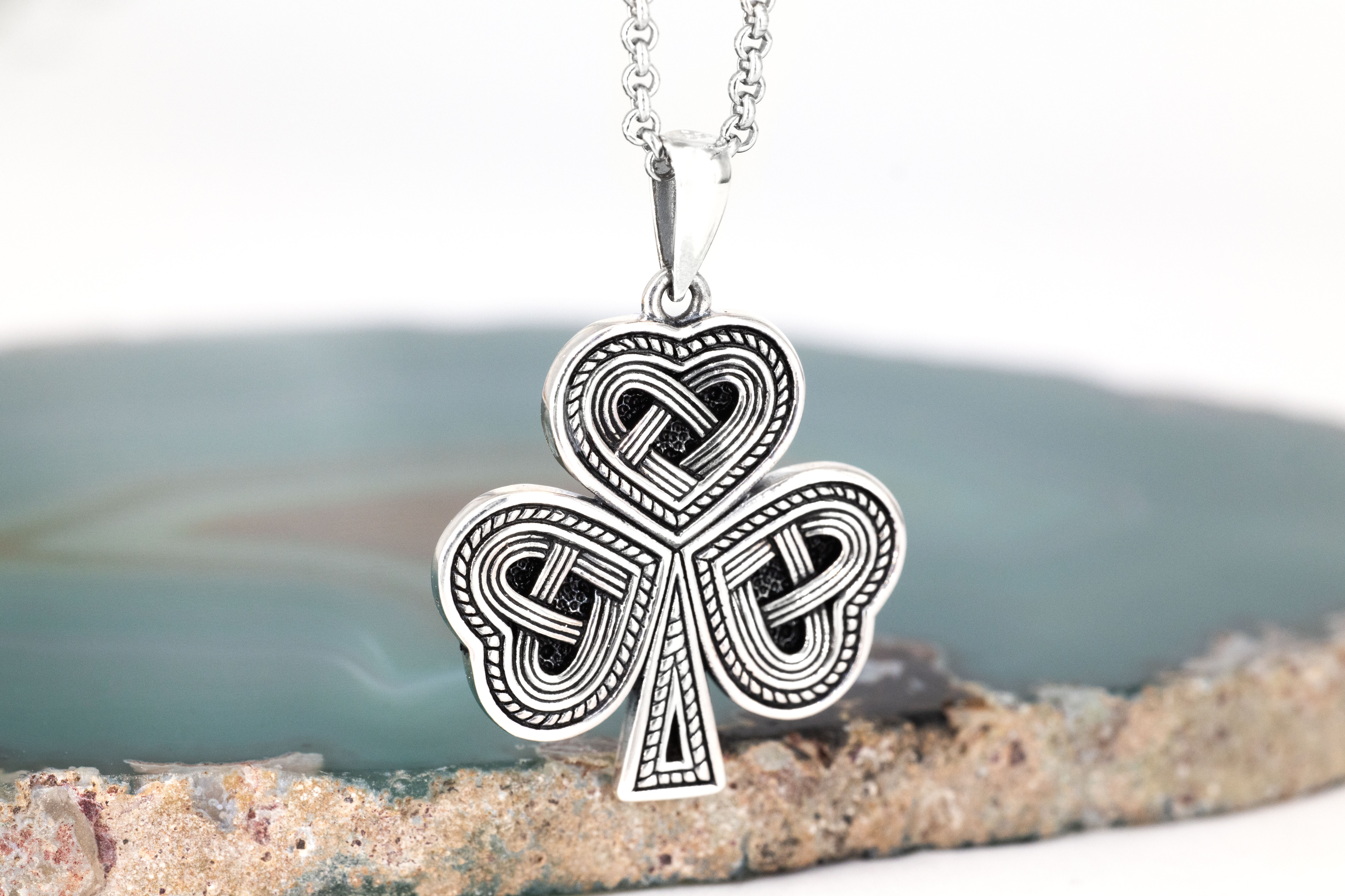 Authentic Sterling Silver Shamrock & Celtic Knot Gift Set With a Oxidised Finish For Women