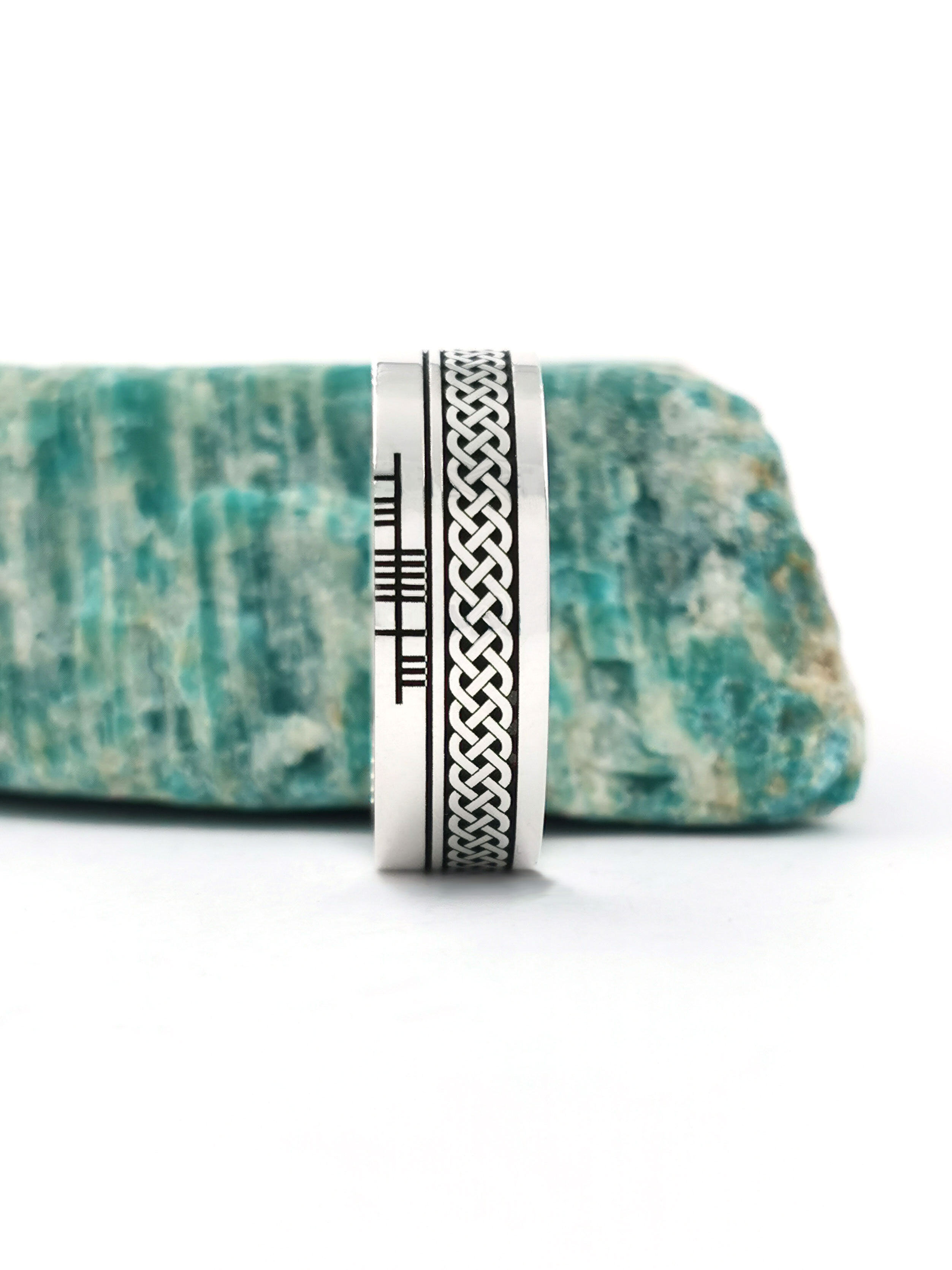 Gorgeous Sterling Silver Ogham & Celtic Knot 7.3mm Ring With a Oxidized Finish