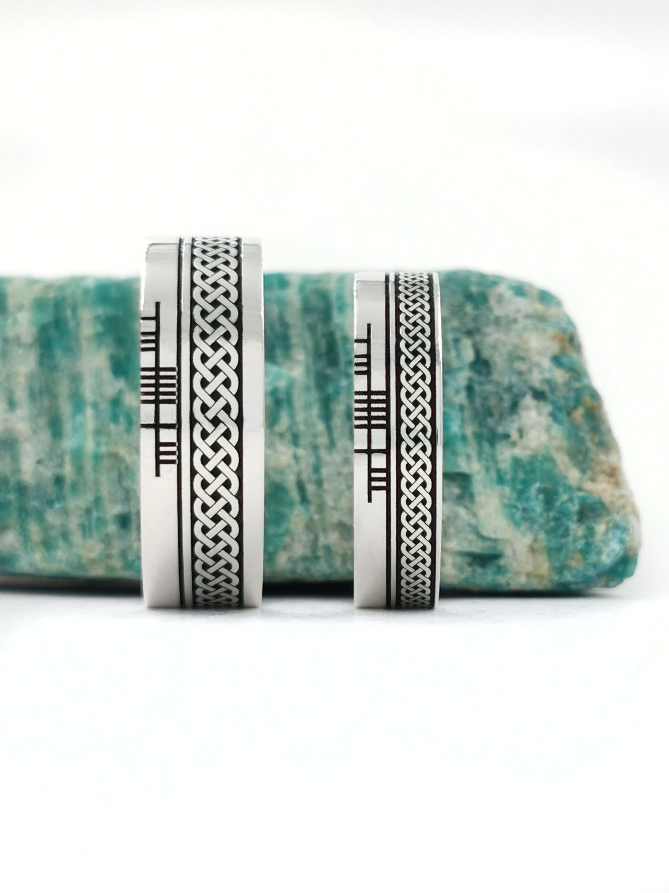 Real Sterling Silver Ogham 7.3mm Ring With a Oxidised Finish