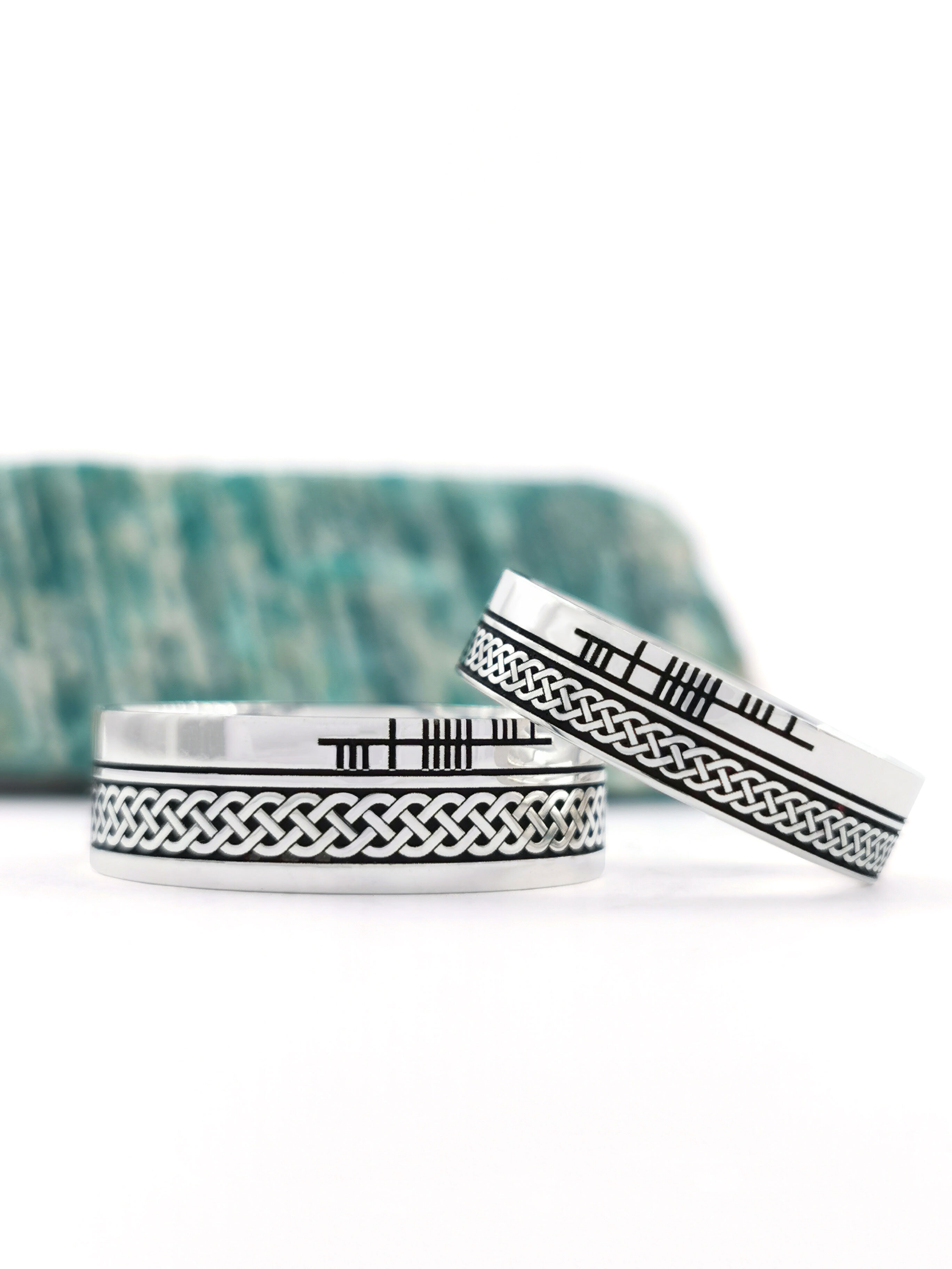 Real Sterling Silver Ogham 7.3mm Ring With a Oxidized Finish