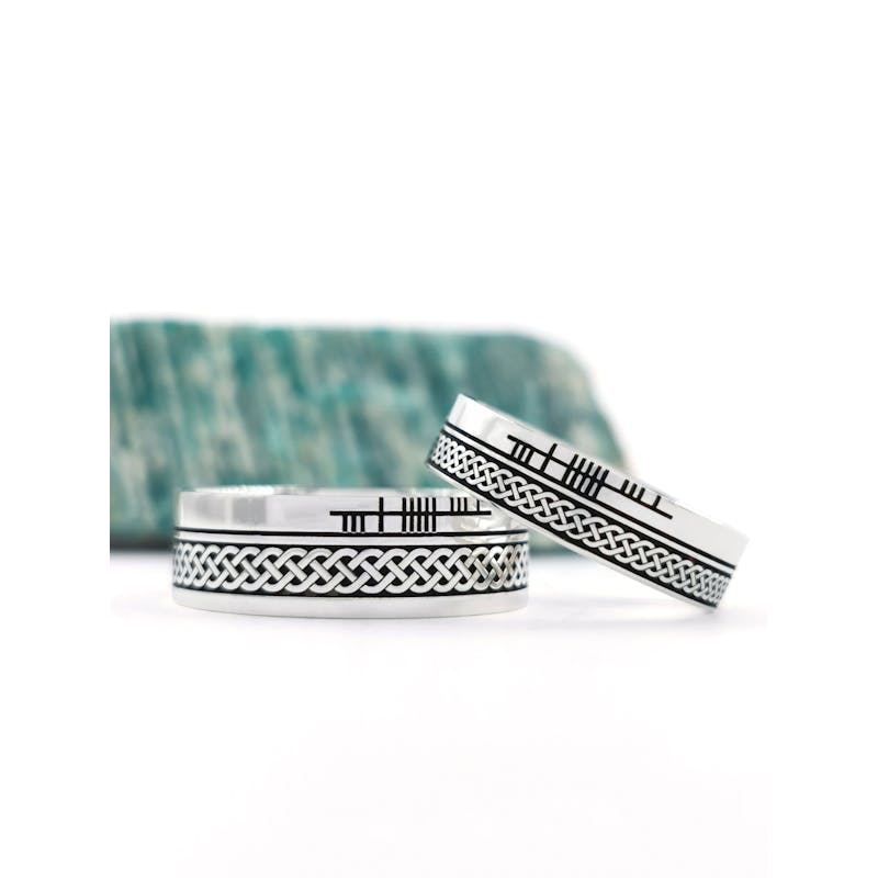 Real Sterling Silver Ogham 7.3mm Ring With a Oxidized Finish