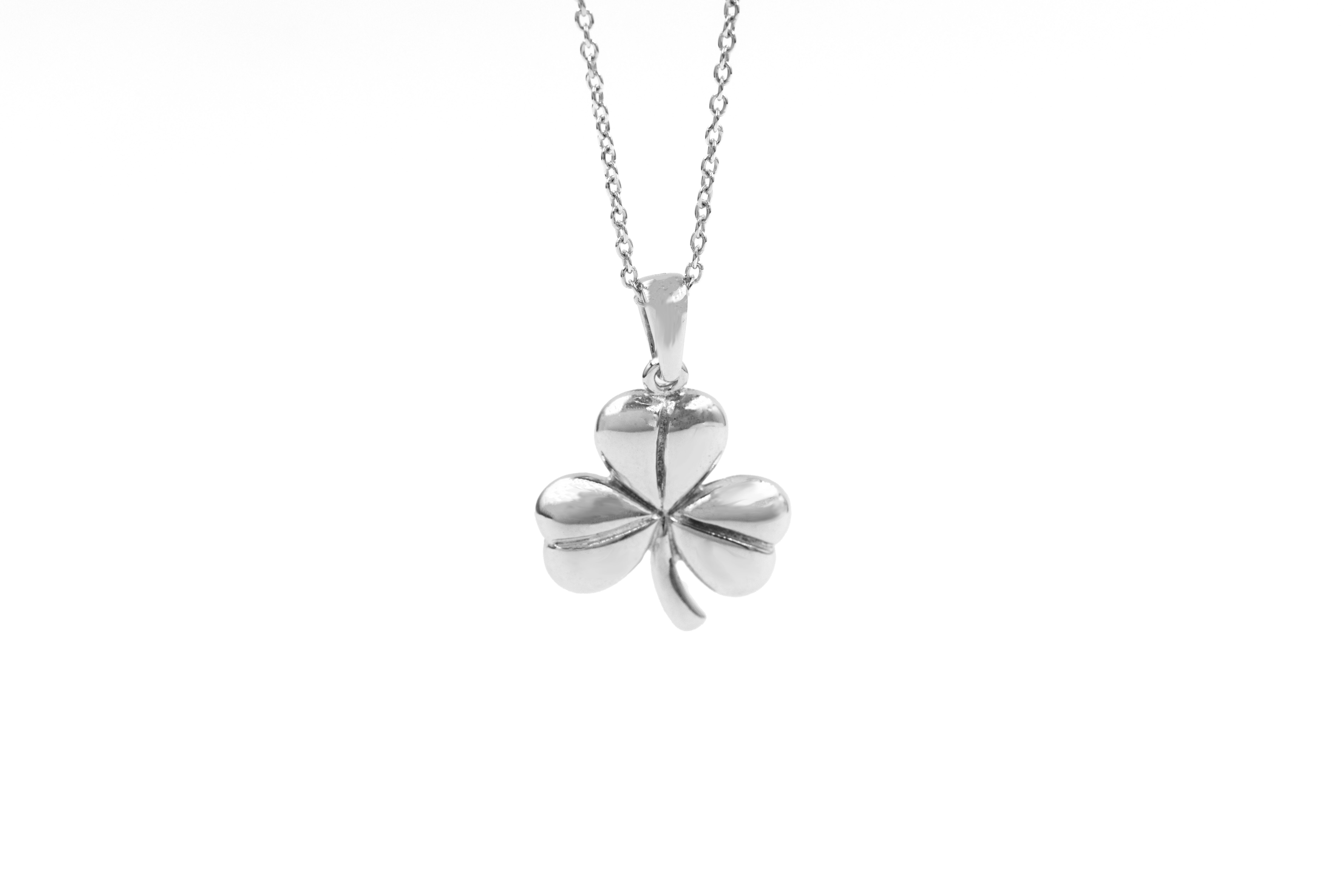 Polished Sterling Silver Shamrock Necklace