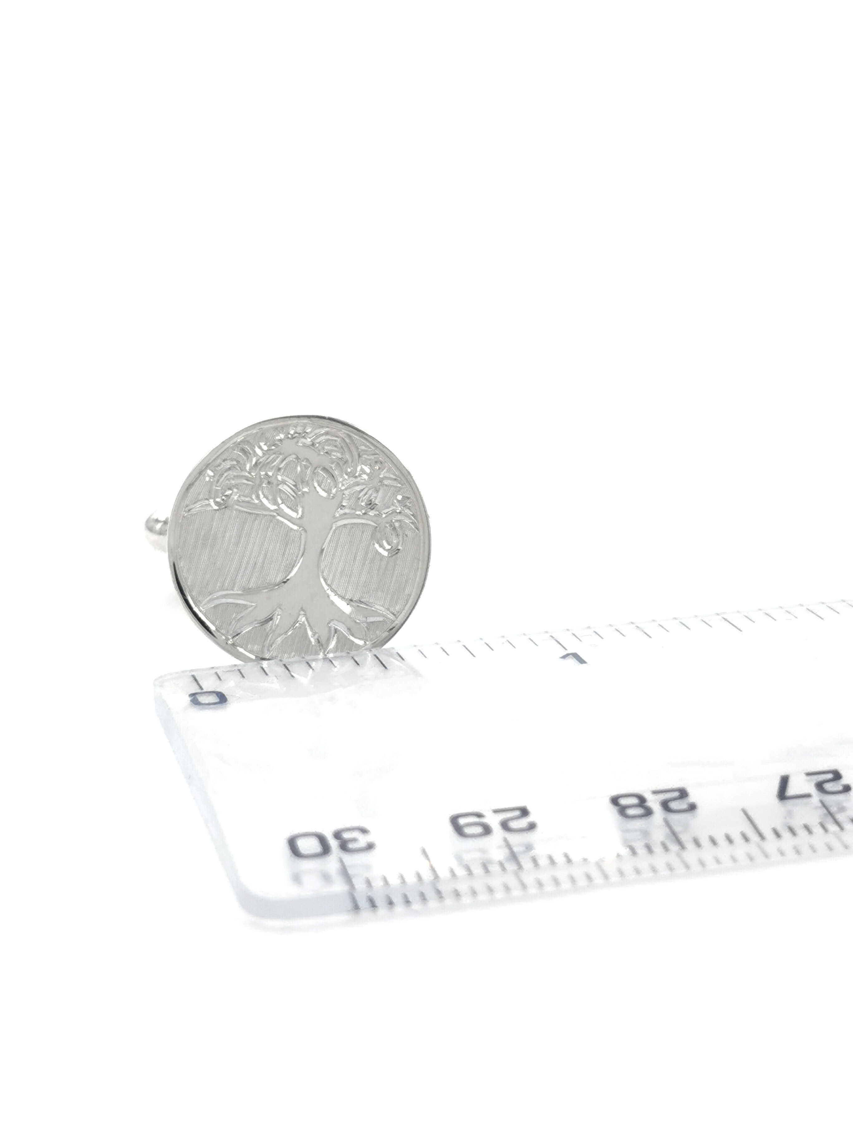 Mens Polished Tree of Life Cufflinks in Real Sterling Silver. Picture For Scale.