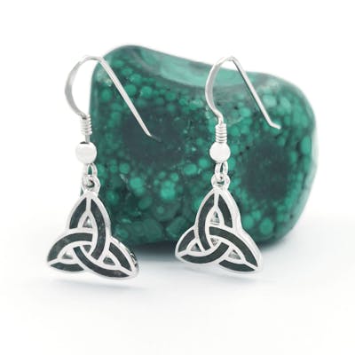 Silver Trinity Knot Earrings Inlaid with Connemara Marble