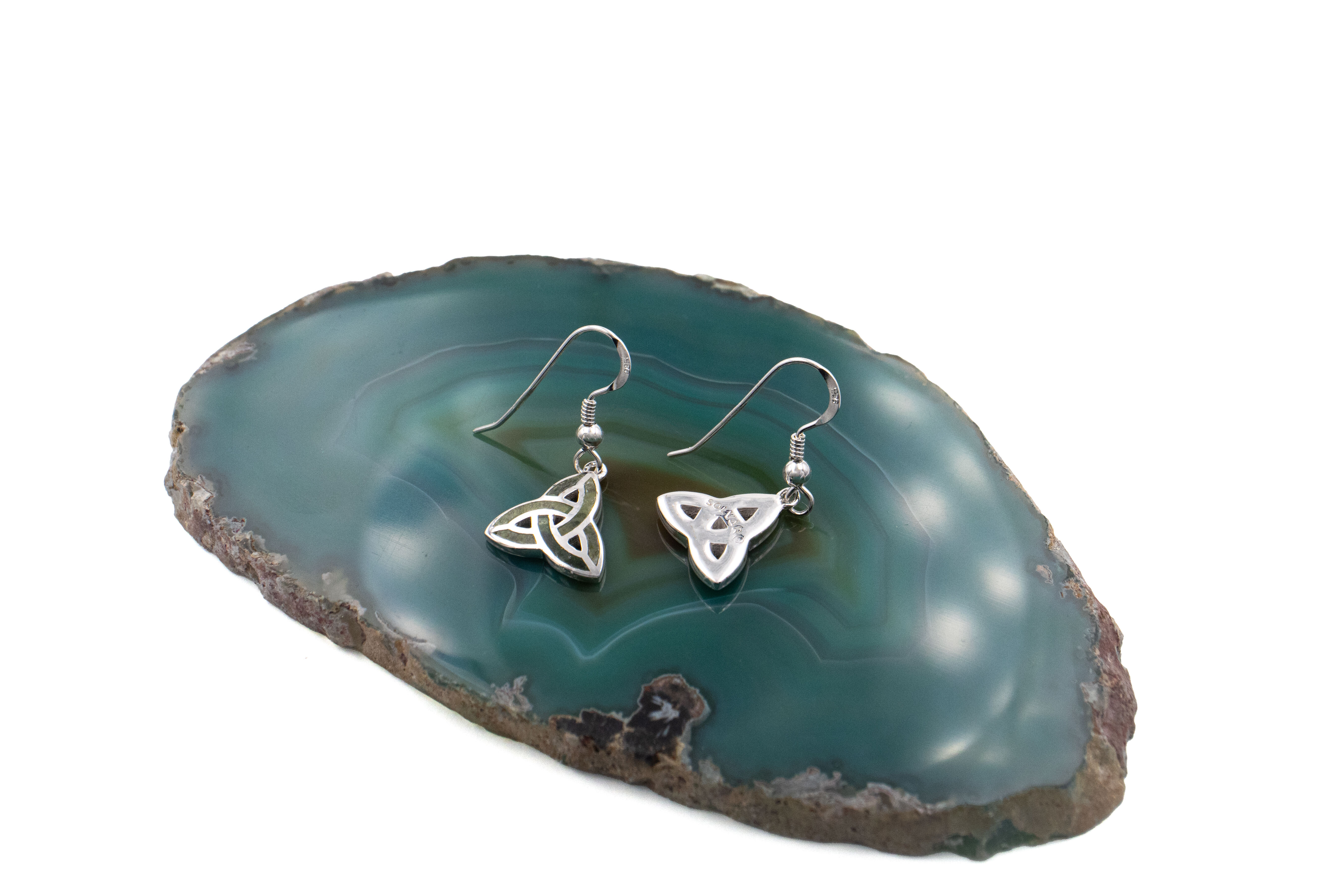 Womens Attractive Sterling Silver Trinity Knot Earrings. Picture Of The Back.