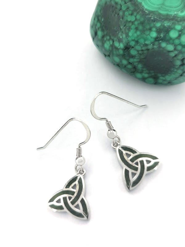 Irish Sterling Silver Connemara Marble & Trinity Knot Gift Set For Women. Pictured Flat.