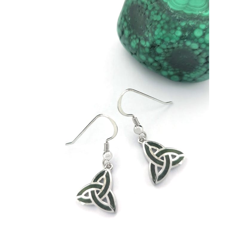 Irish Sterling Silver Connemara Marble & Trinity Knot Gift Set For Women. Pictured Flat.