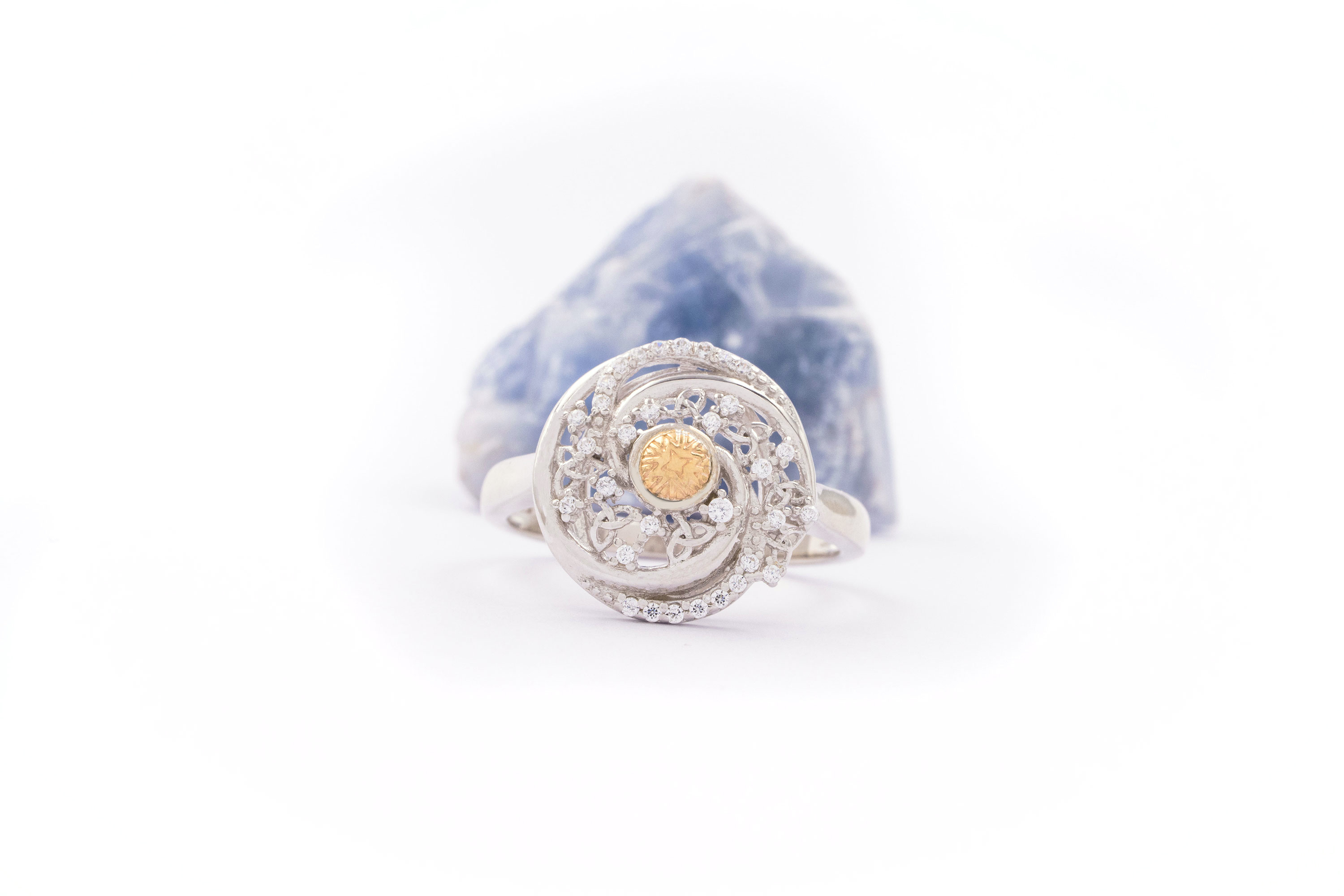 Womens Trinity Knot & Celtic Warrior Ring in Real Sterling Silver & 18K Yellow Gold