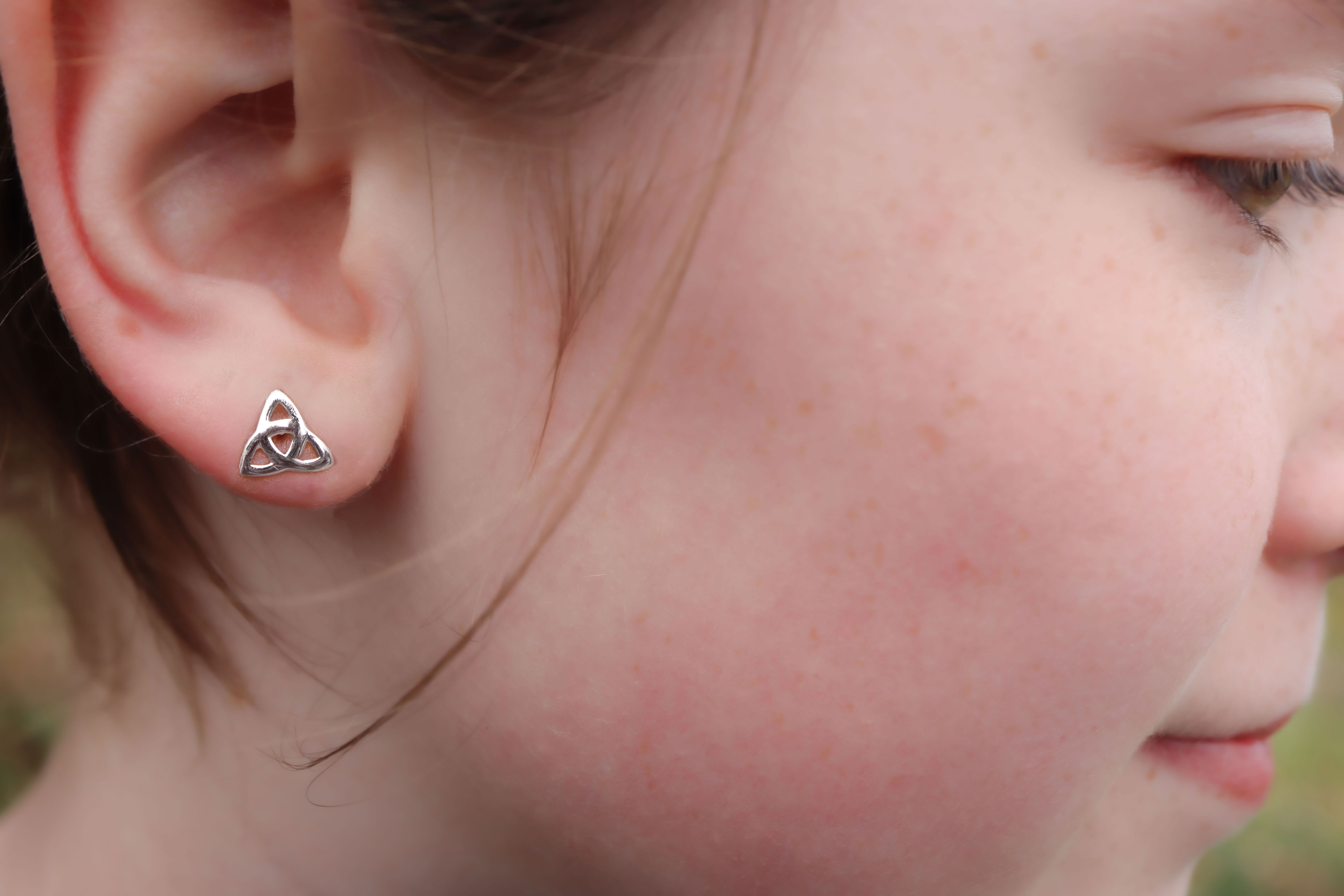 Silver Trinity knot studs Sku 1551 kids model