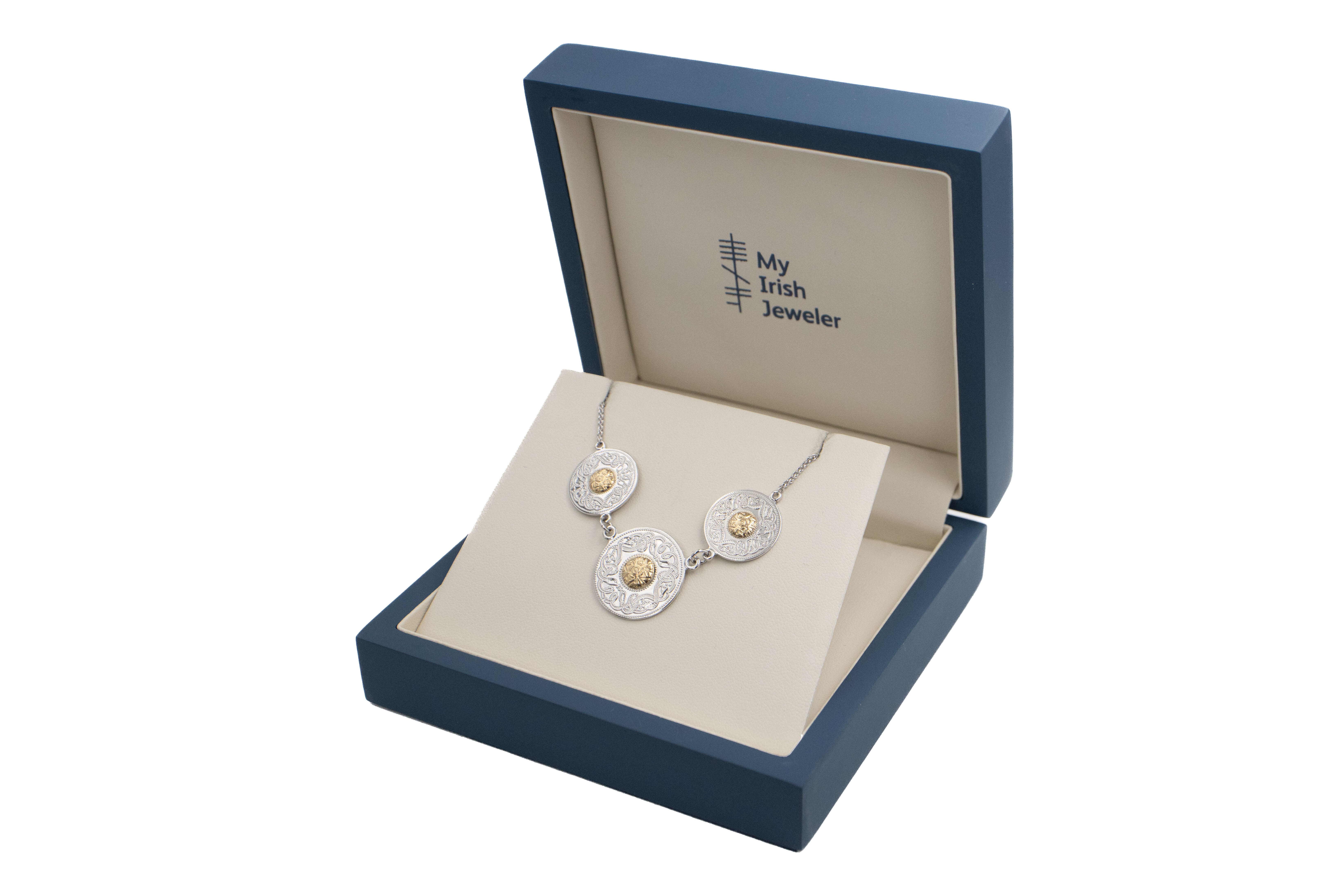 Authentic Sterling Silver & 18K Yellow Gold Celtic Warrior Necklace For Women. In Luxury Packaging.