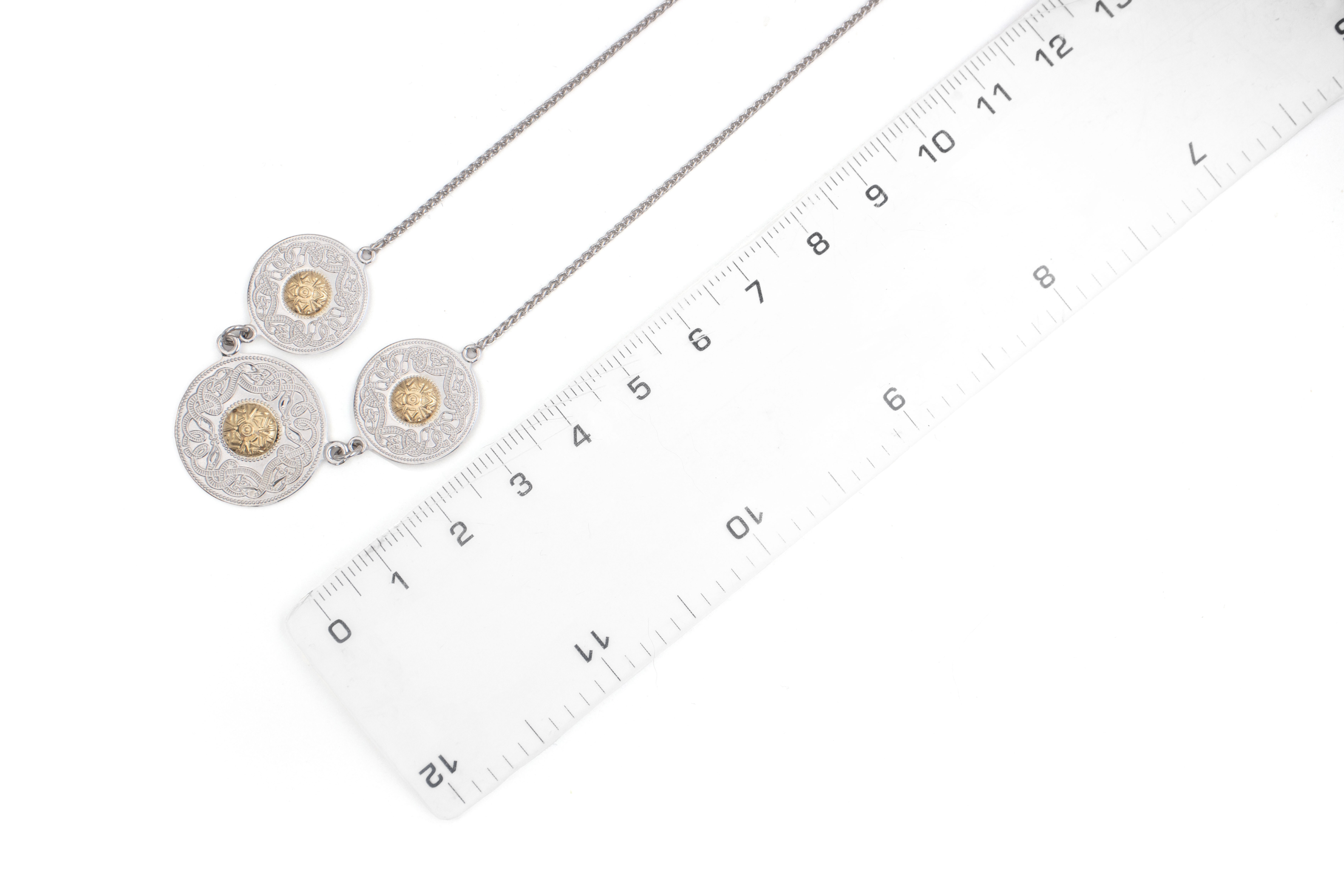 Irish Sterling Silver & 18K Yellow Gold Celtic Warrior & Celtic Knot Necklace For Women. Picture For Scale.