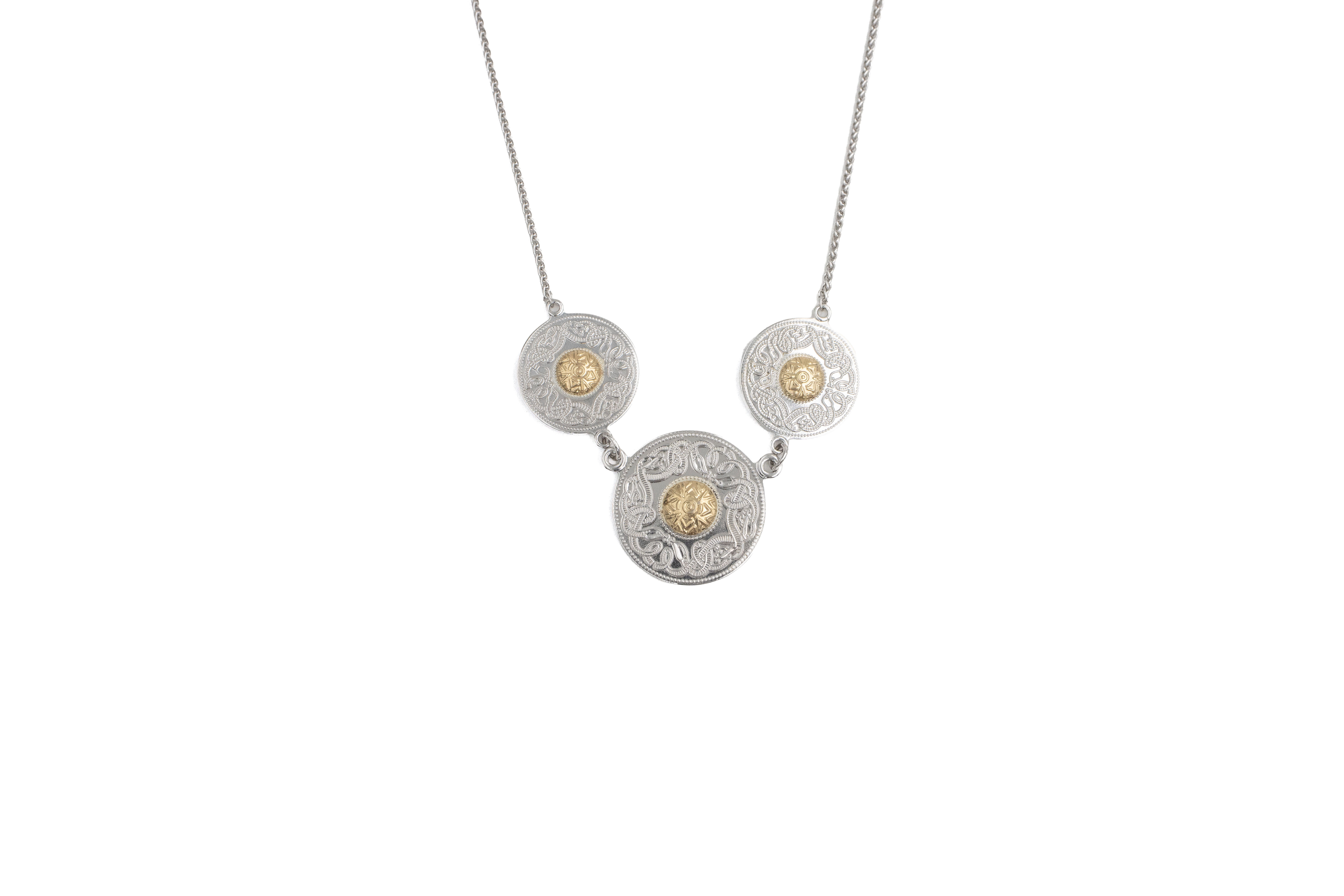 Genuine Sterling Silver & 18K Yellow Gold Celtic Warrior & Celtic Knot Necklace For Women