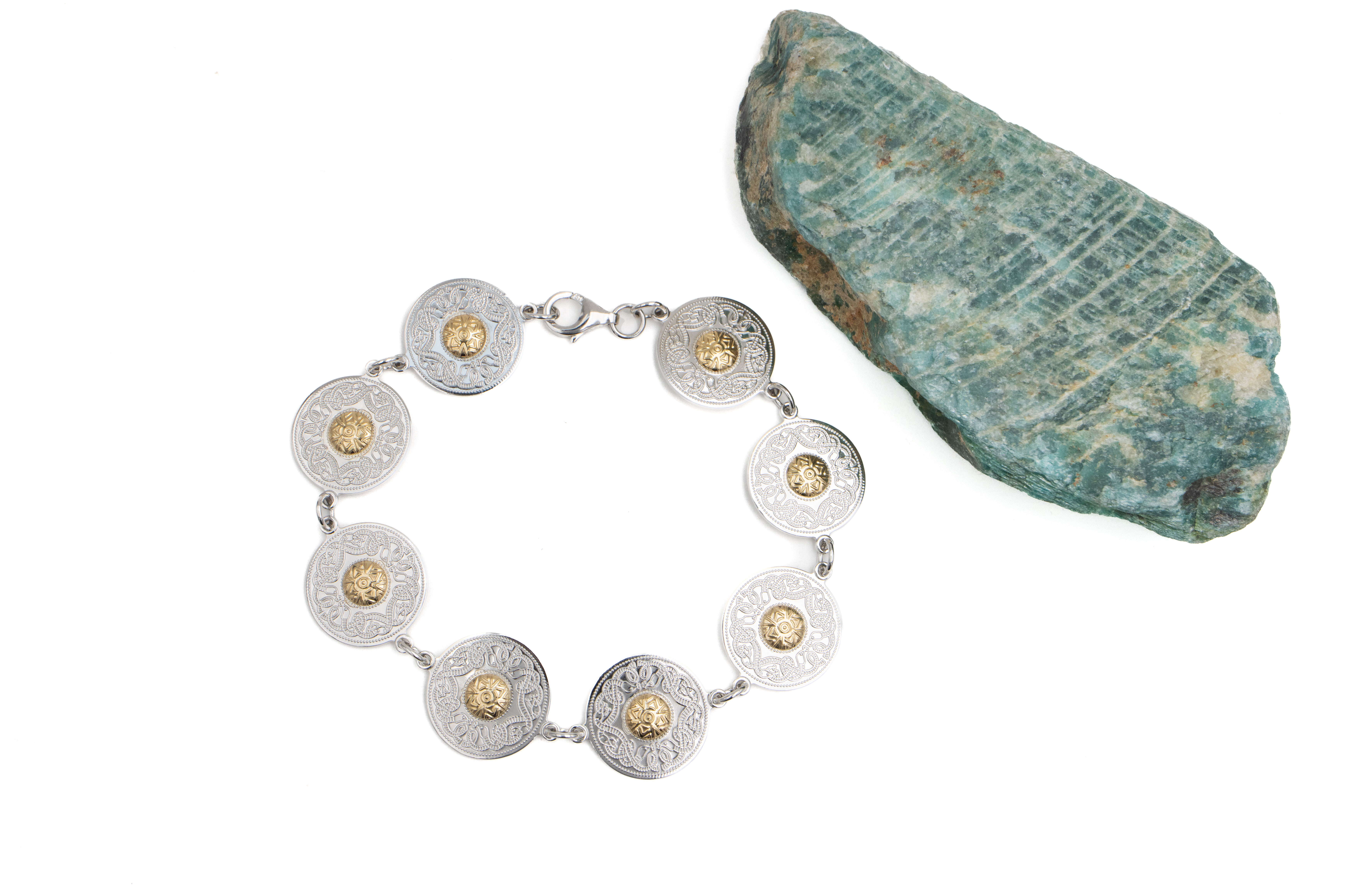 Irish Sterling Silver & 18K Yellow Gold Celtic Warrior & Celtic Knot Bracelet For Women