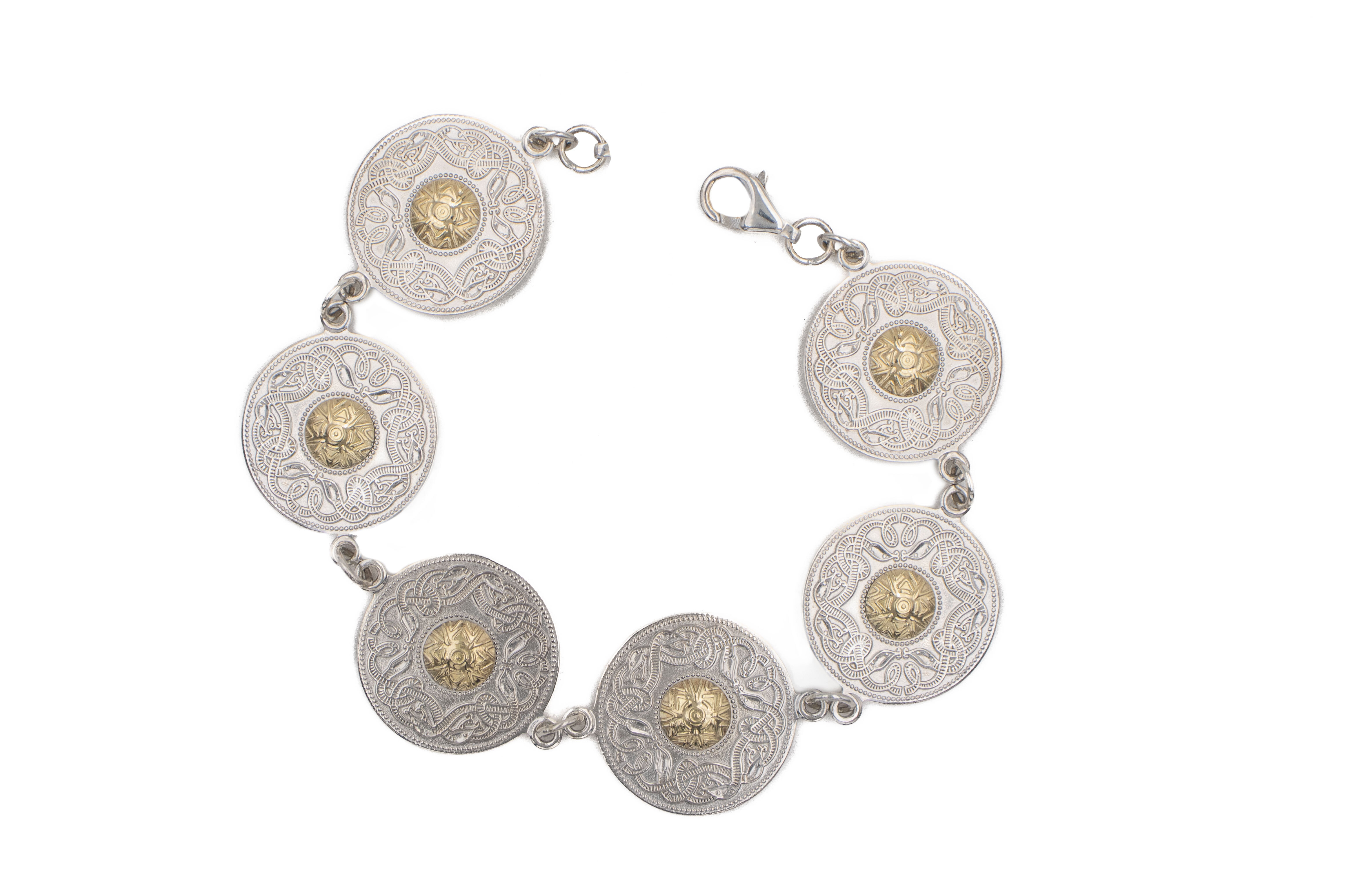 Silver Warrior Shield Bracelet with 18K Gold Bead