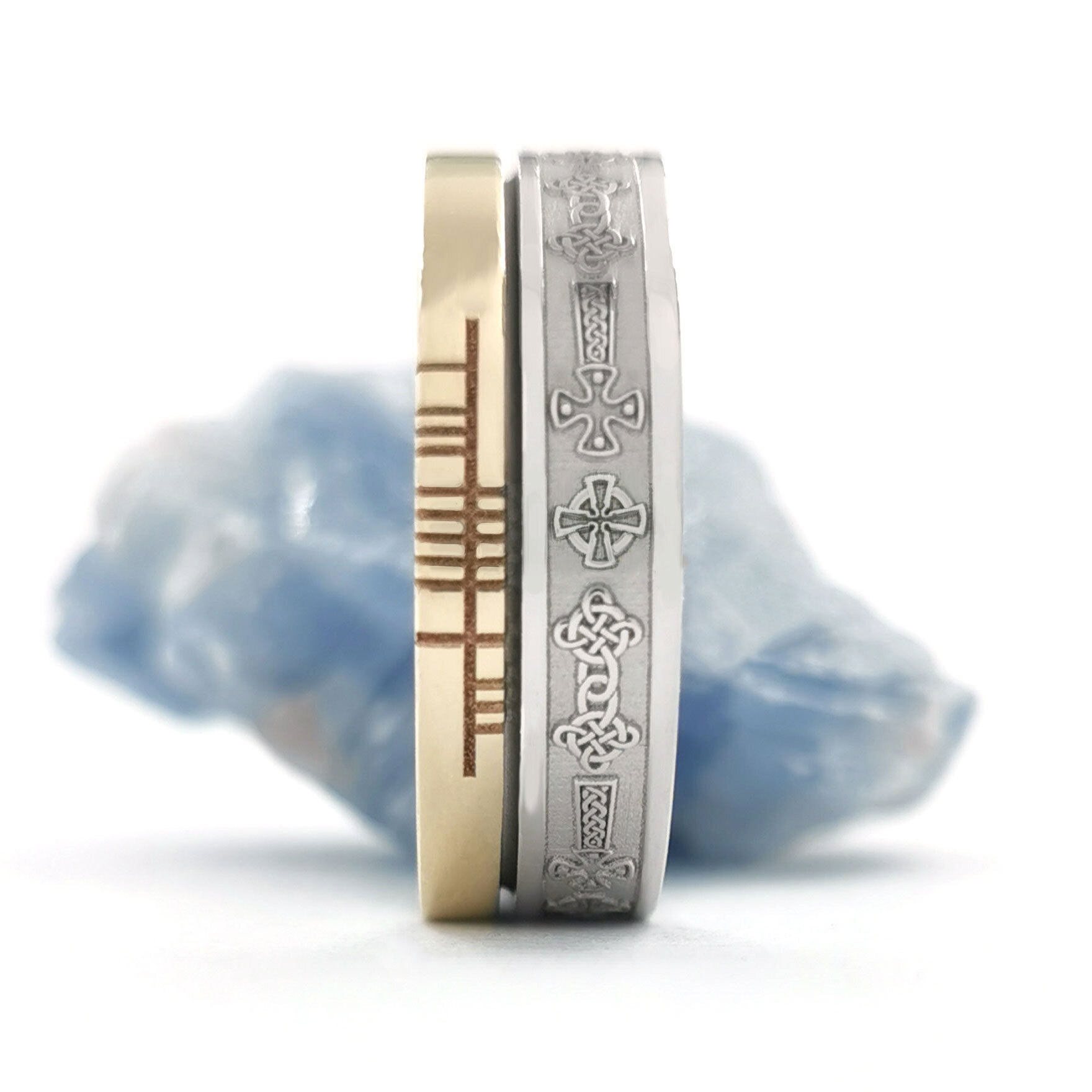 Personalised Ogham Celtic Cross Couples Ring Set