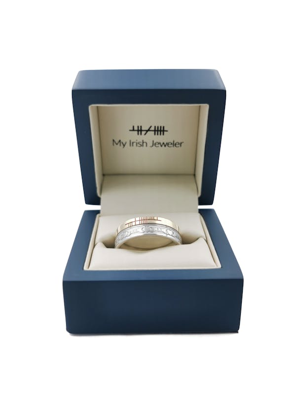 Florentine Ogham 7.3mm Ring in Real 10K White Gold & Yellow Gold. In Luxury Packaging.