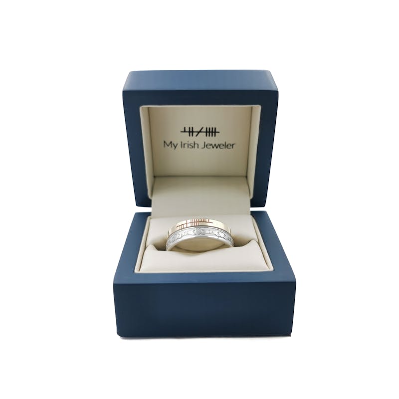 Florentine Ogham 7.3mm Ring in Real 10K White Gold & Yellow Gold. In Luxury Packaging.